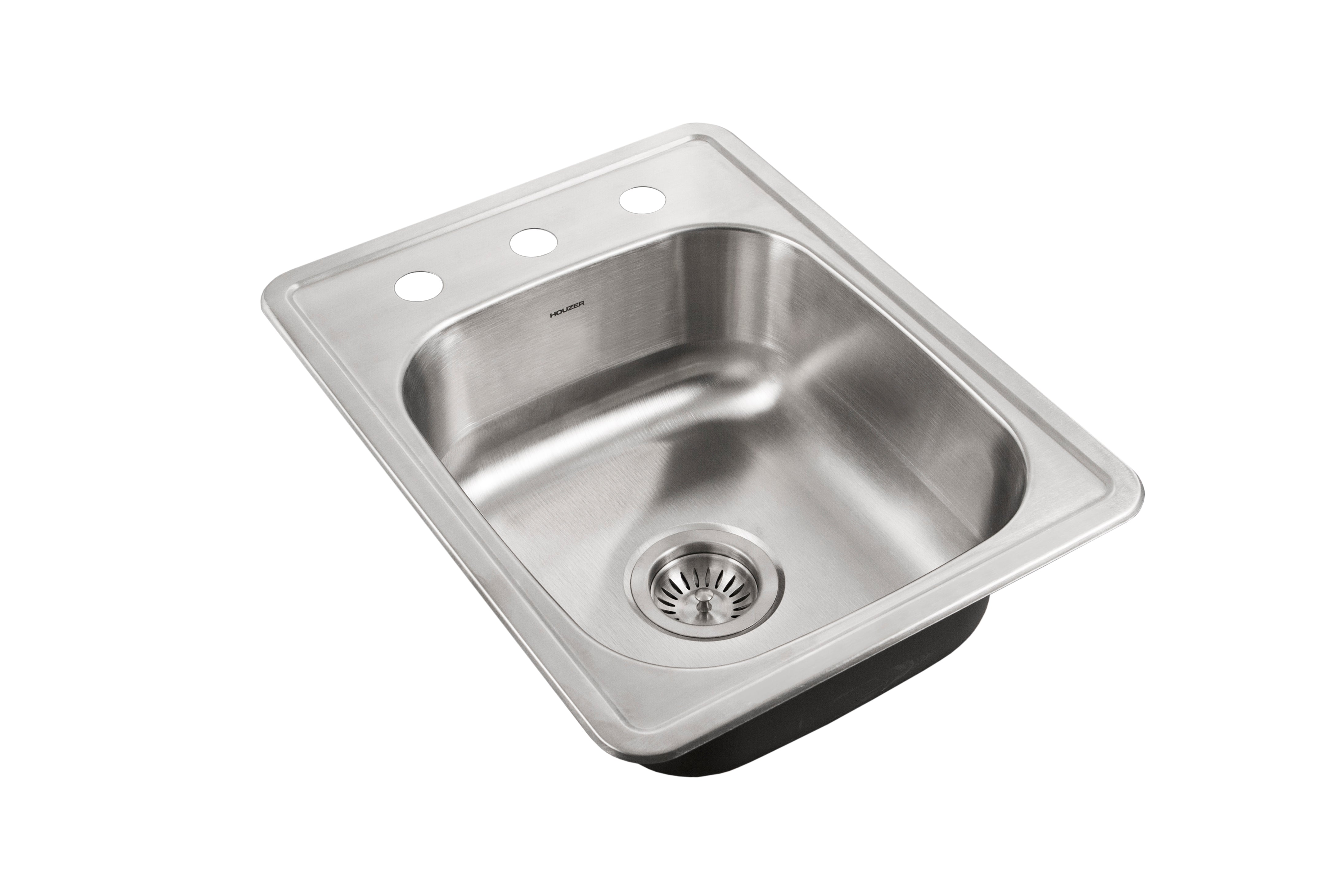 Houzer ADA Compliant 17 inch Stainless Steel Drop-in Topmount 3-hole 6 inch Deep Large Bar and Prep Sink - A1722-603-1