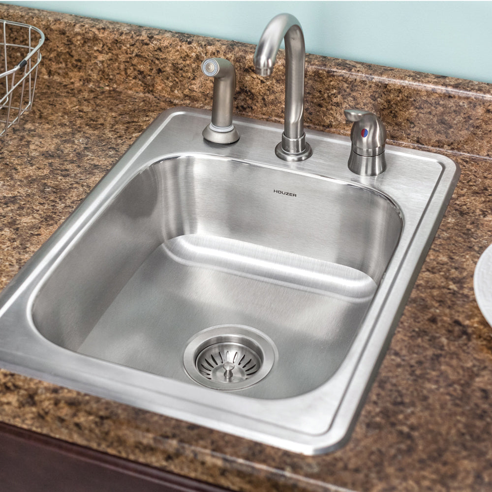 Houzer ADA Compliant 17 inch Stainless Steel Drop-in Topmount 3-hole 6 inch Deep Large Bar and Prep Sink - A1722-603-1