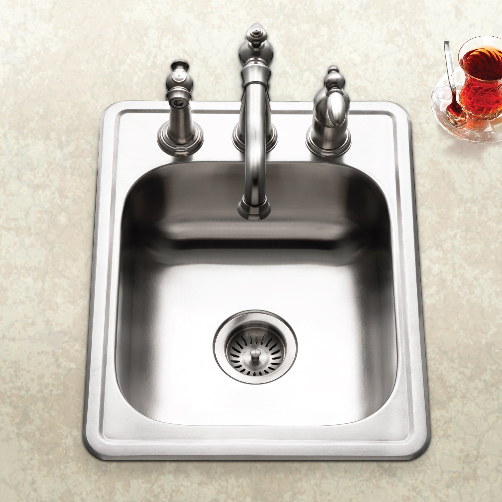 Houzer ADA Glowtone 17" Stainless Steel Drop-in Topmount 3-hole Single Bowl Kitchen Sink with Strainer