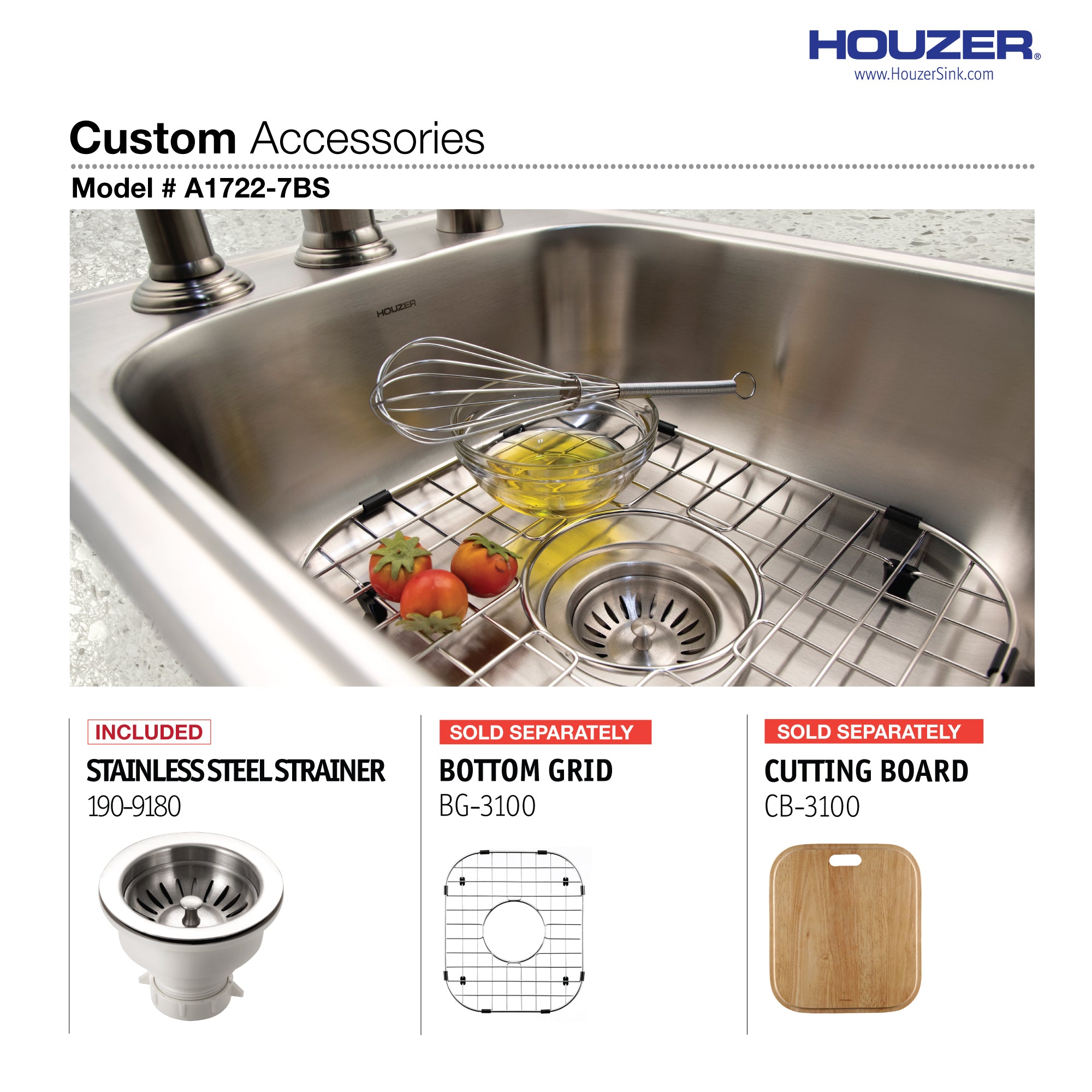 Houzer ADA Glowtone 17" Stainless Steel Drop-in Topmount 3-hole Single Bowl Kitchen Sink with Strainer