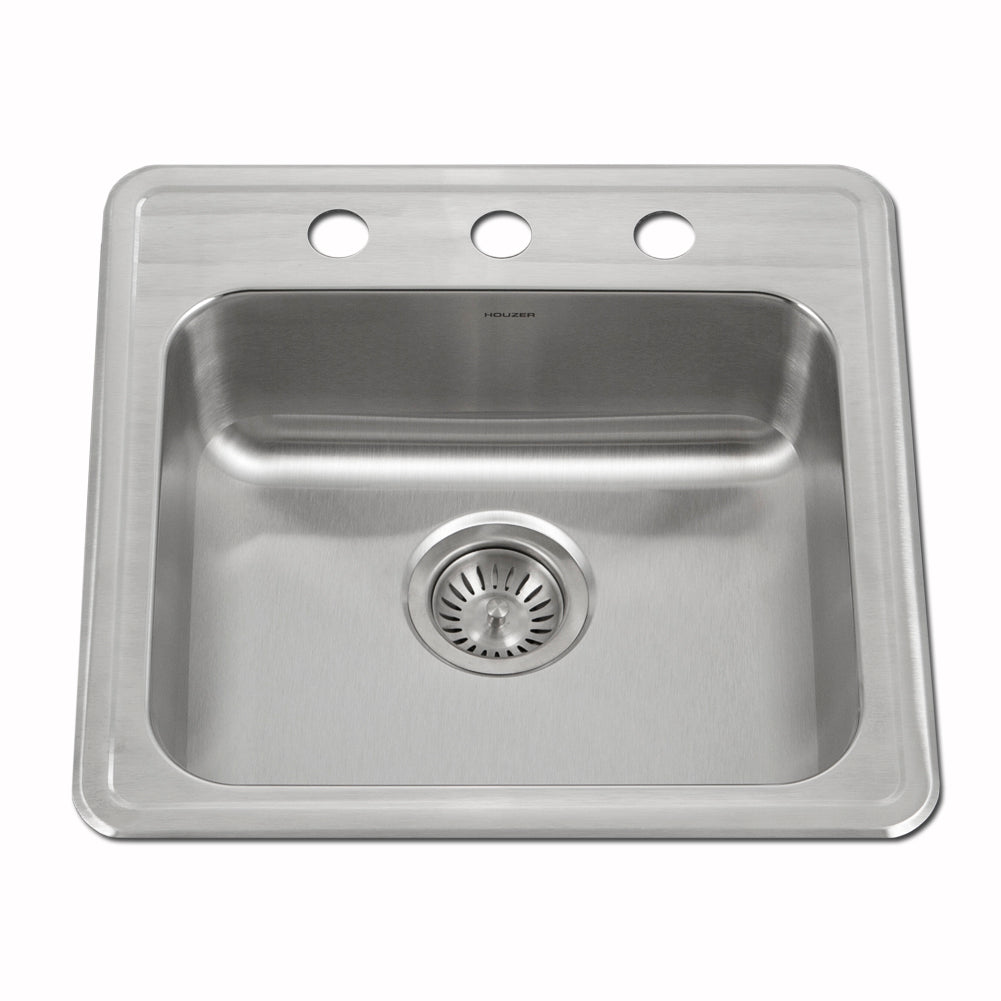 Houzer ADA Compliant 19 inch Stainless Steel Drop-in Topmount 3-hole 5 inch Deep Single Bowl Kitchen Sink - A1919-503-1
