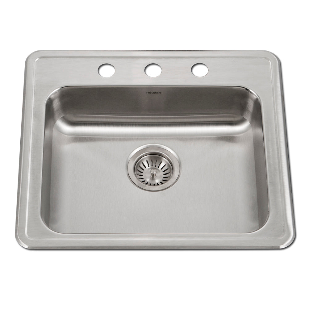Houzer ADA Compliant 22 inch Stainless Steel Drop-in Topmount 3-hole 5 inch Deep Single Bowl Kitchen Sink - A2219-503-1