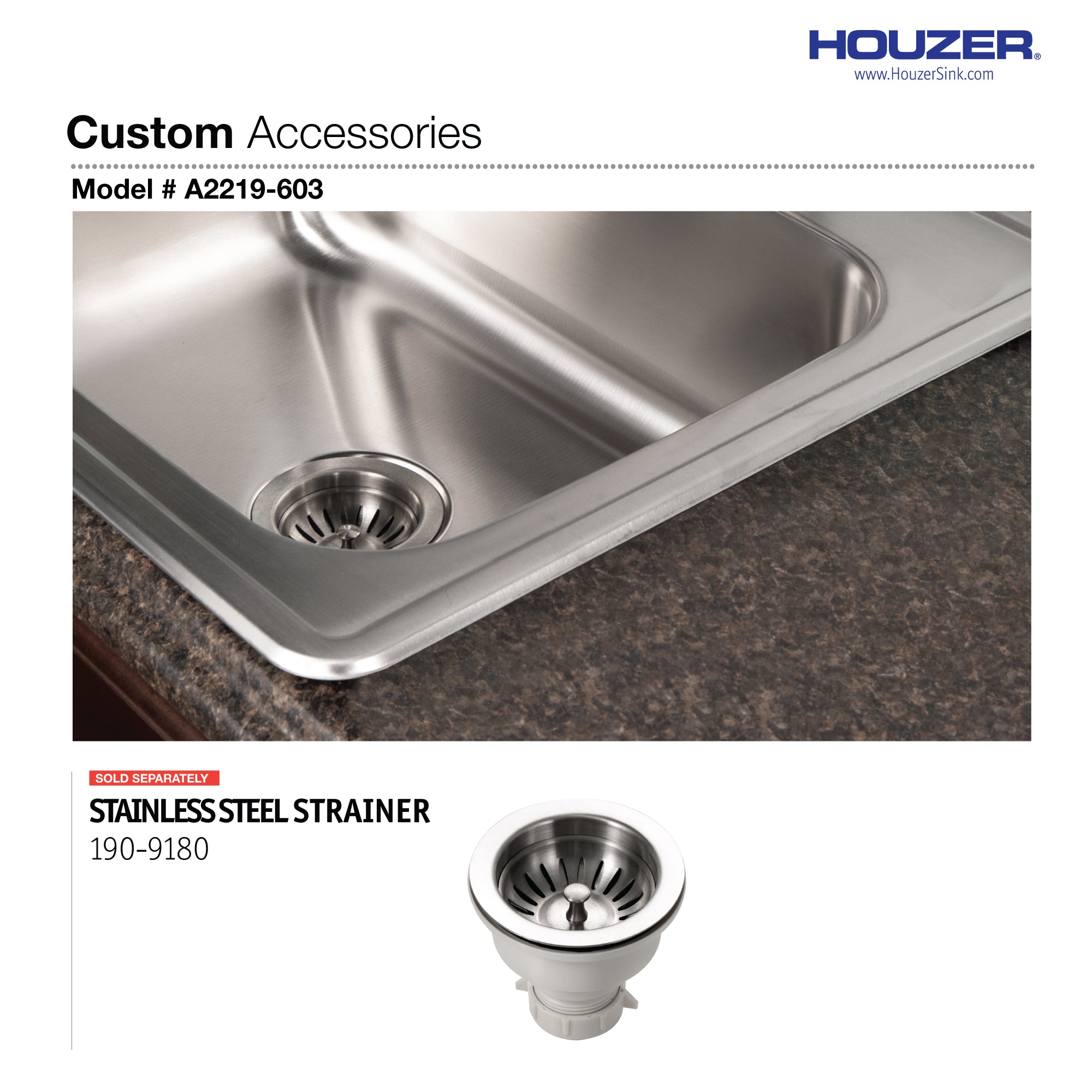 Houzer ADA Compliant 22 inch Stainless Steel Drop-in Topmount 3-hole 6 inch Deep Single Bowl Kitchen Sink - A2219-603-1