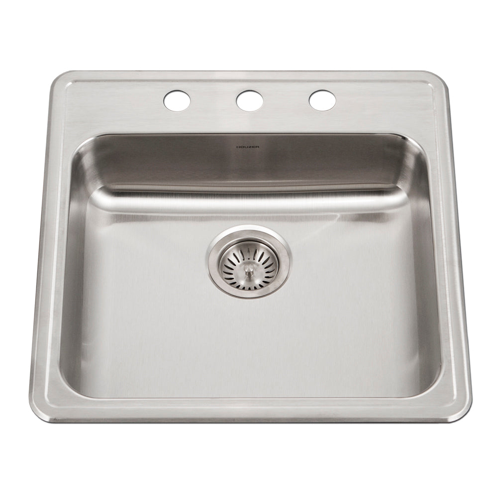 Houzer ADA Compliant 22 inch Stainless Steel Drop-in Topmount 3-hole 6 inch Deep Single Bowl Kitchen Sink - A2222-603-1