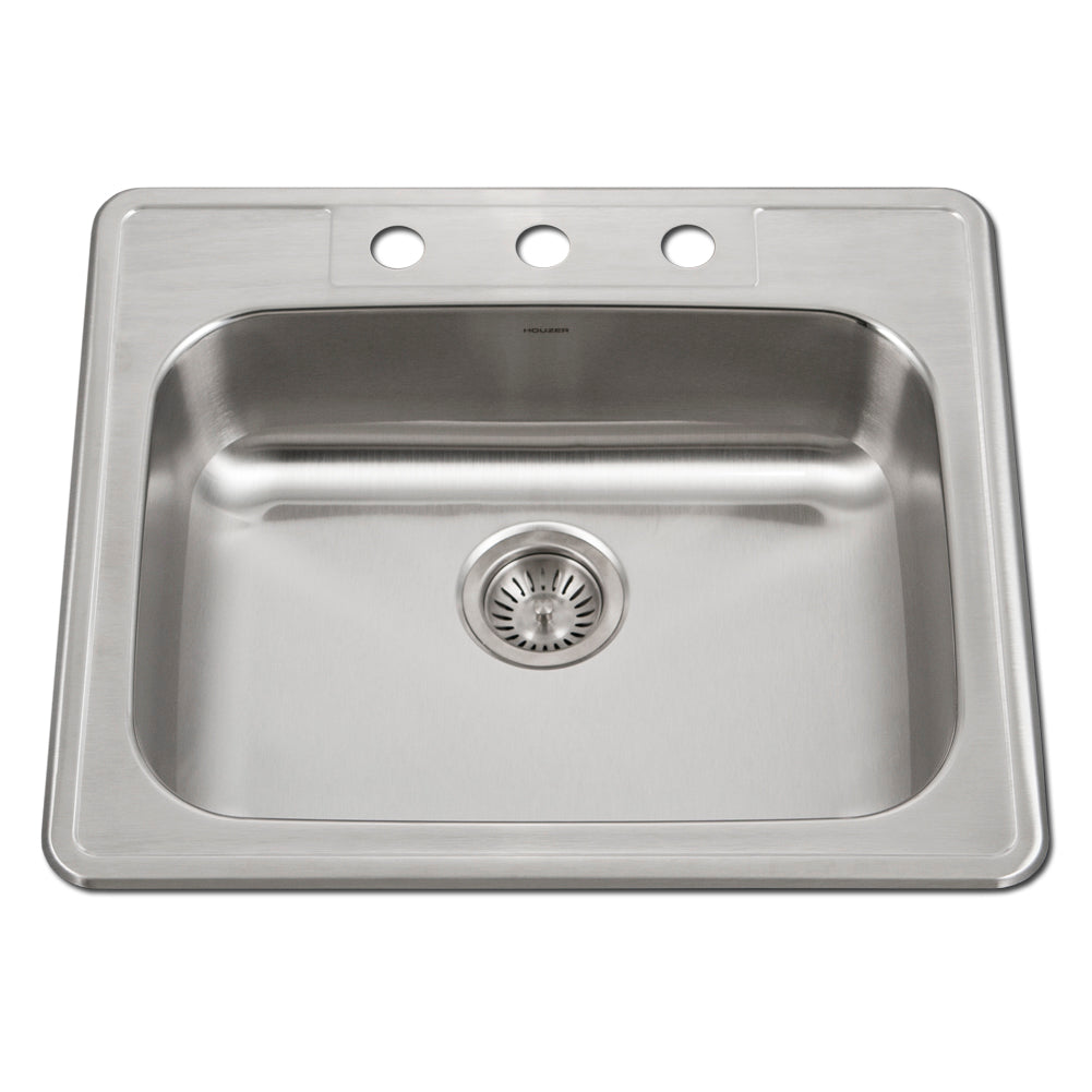 Houzer ADA Compliant 25 inch Stainless Steel Drop-in Topmount 3-hole 5 inch Deep Single Bowl Kitchen Sink - A2522-503-1