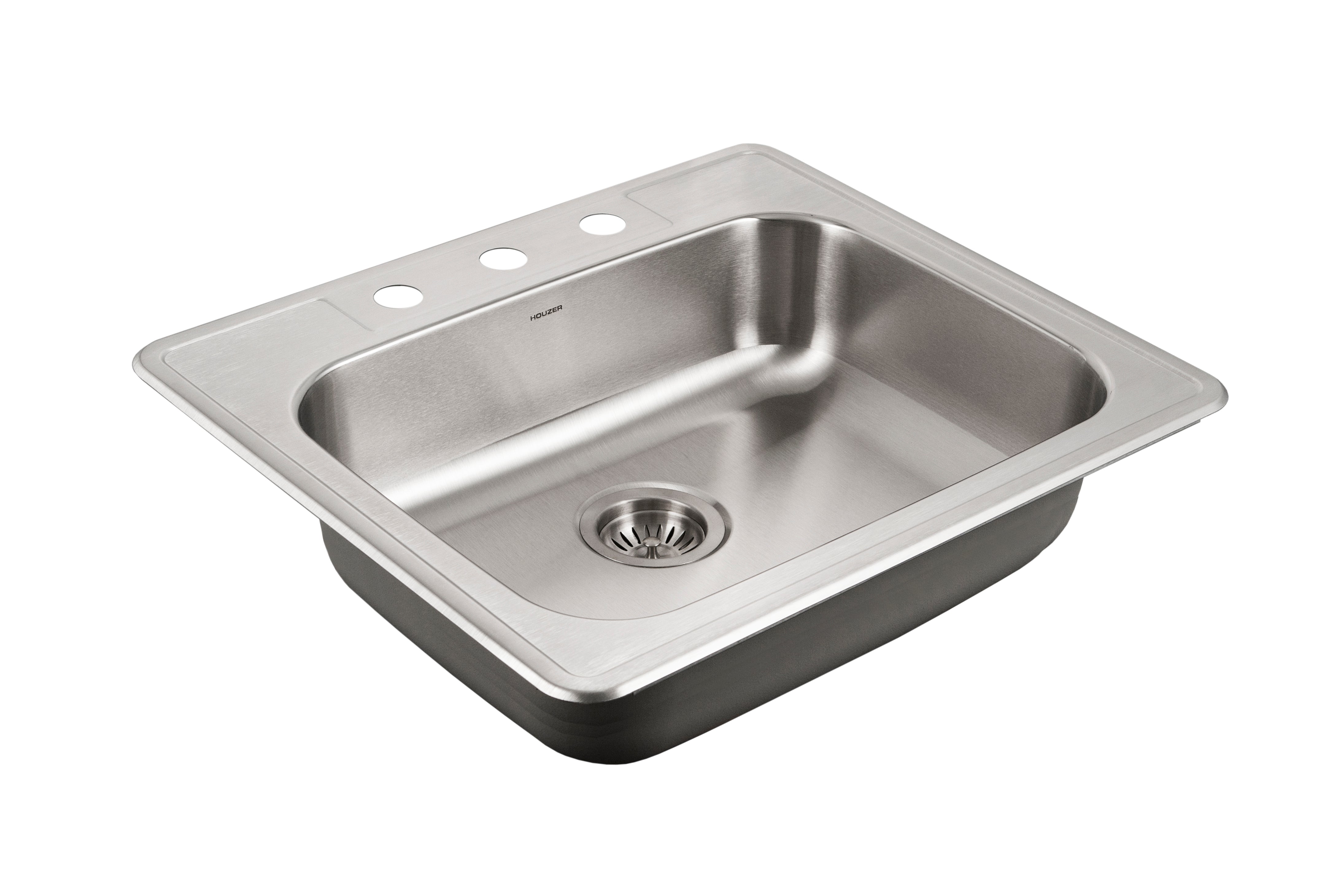 Houzer ADA Compliant 25 inch Stainless Steel Drop-in Topmount 3-hole 5 inch Deep Single Bowl Kitchen Sink - A2522-503-1
