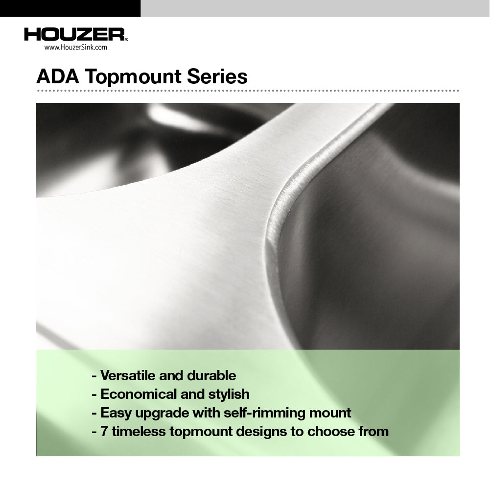 Houzer ADA Compliant 25 inch Stainless Steel Drop-in Topmount 3-hole 5 inch Deep Single Bowl Kitchen Sink - A2522-503-1