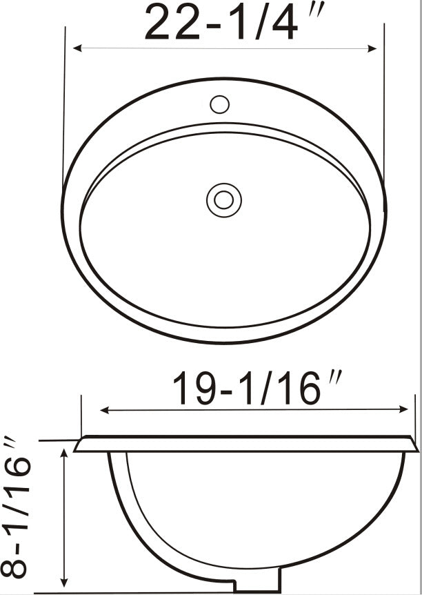 Daweier Top Mount Ceramic Oval Sinks Single Bowl A8702-3