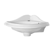 Isabella Collection Corner Wall Mount Basin with Oval Bowl, Backsplash, Decorative Trim Overflow and Single Hole Faucet Drilling
