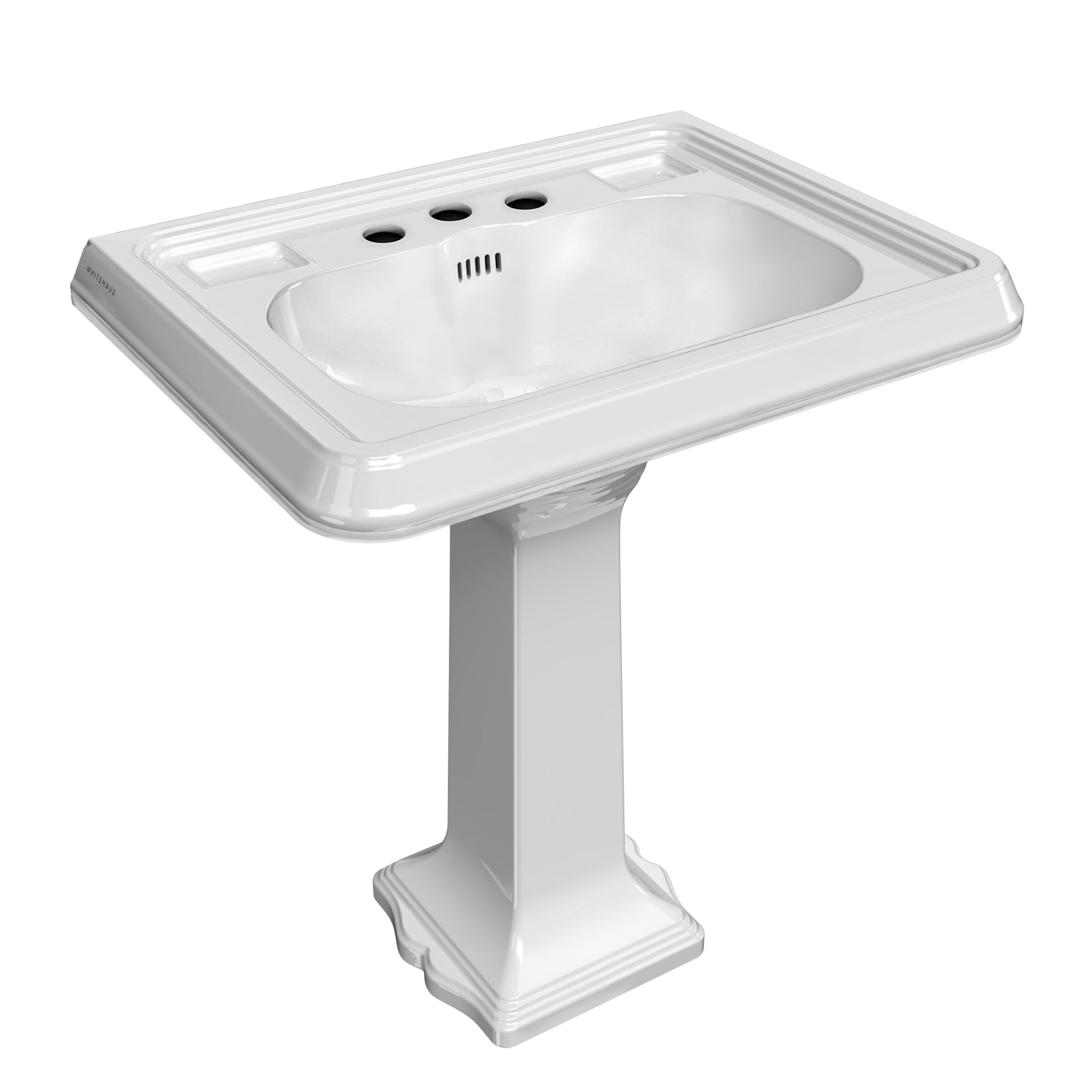 29" Traditional Pedestal Sink with Large Rectangular Bowl, Dual Soap Ledges, Overflow Control Rim and Overflow