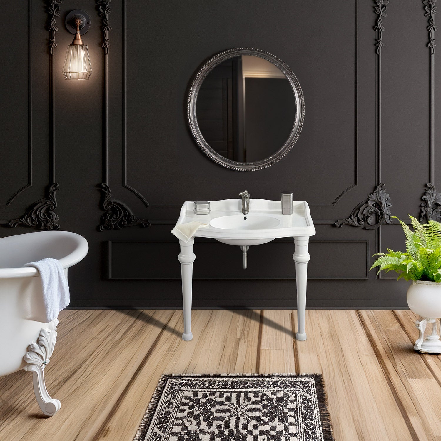 Isabella Collection 40" Rectangular Console Sink with integrated oval bowl, backsplash and ceramic leg support