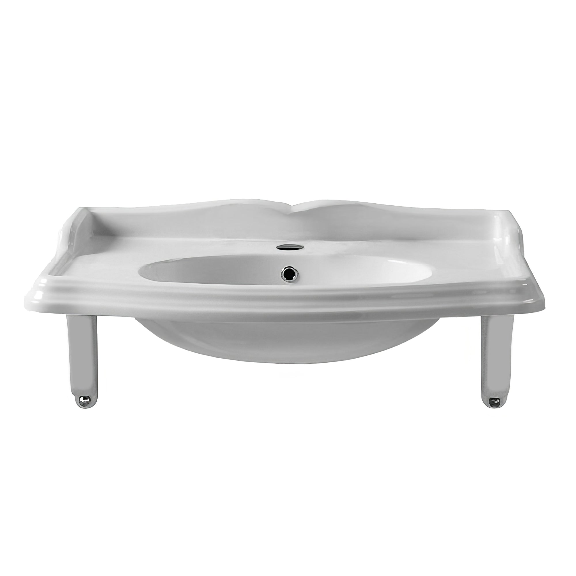 Isabella Collection 40" Rectangular Wall Mount Basin with Integrated Oval Bowl and Ceramic Shelf Supports