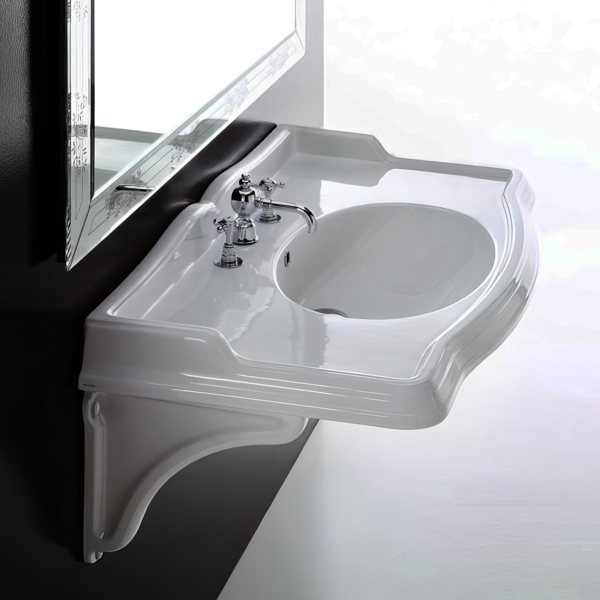 Isabella Collection 40" Rectangular Wall Mount Basin with Integrated Oval Bowl and Ceramic Shelf Supports