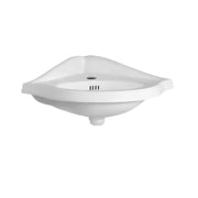 Isabella Collection Corner Wall Mount Basin with Single Hole Faucet Drilling, Oval bowl, Backsplash, Dual Soap Ledges and Overflow