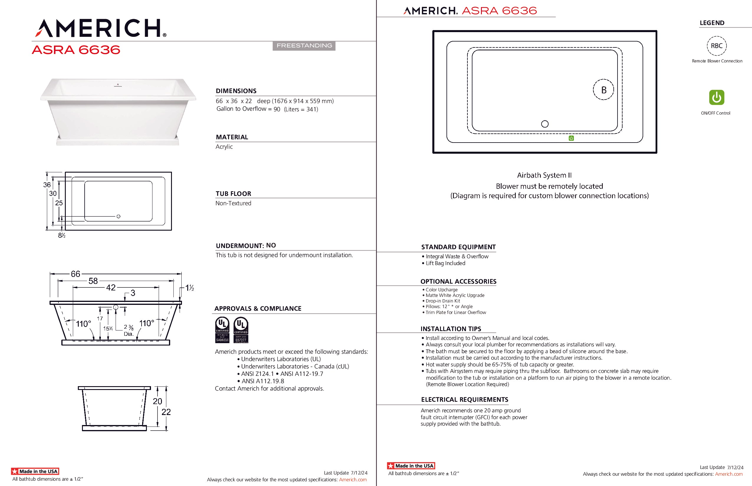 Americh Asra 6636 - Tub Only Freestanding Bathtub AS6636T-WH