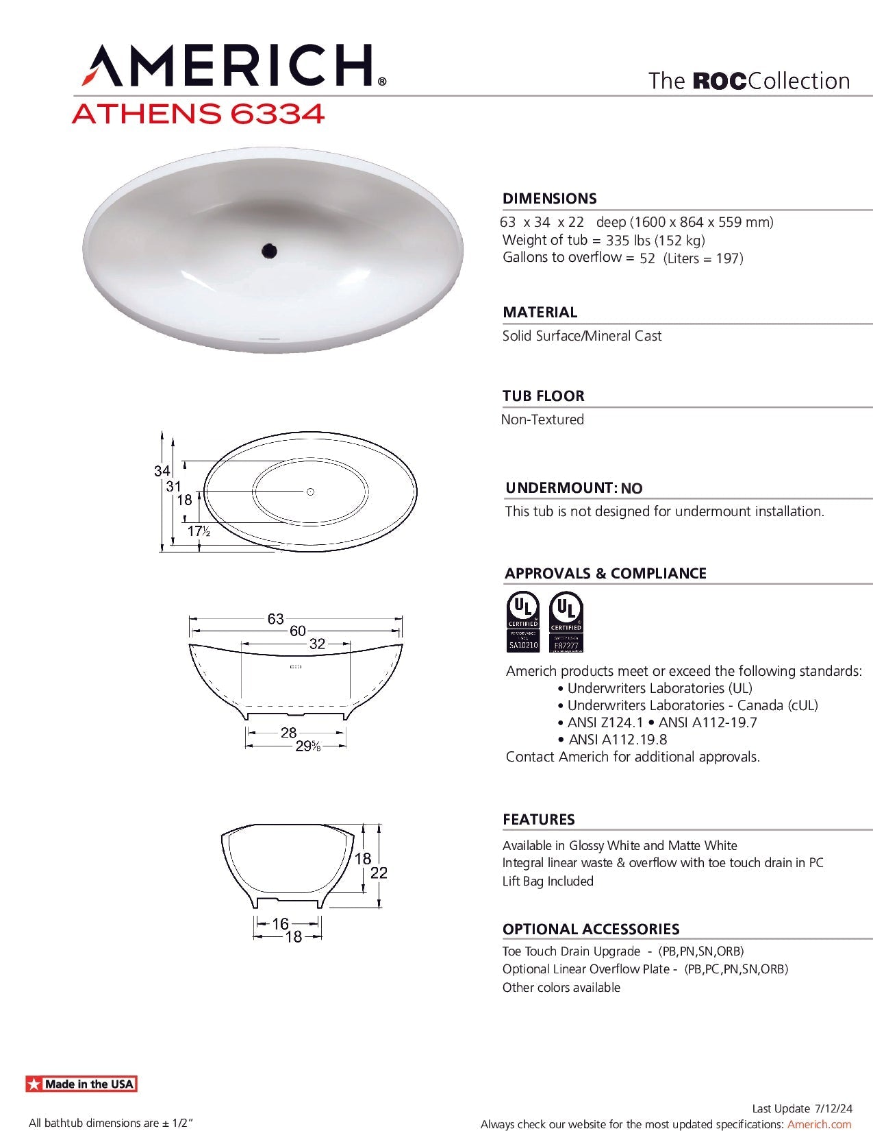 Americh Athens 6334 - ROC ROC Bathtub RC2203-GW