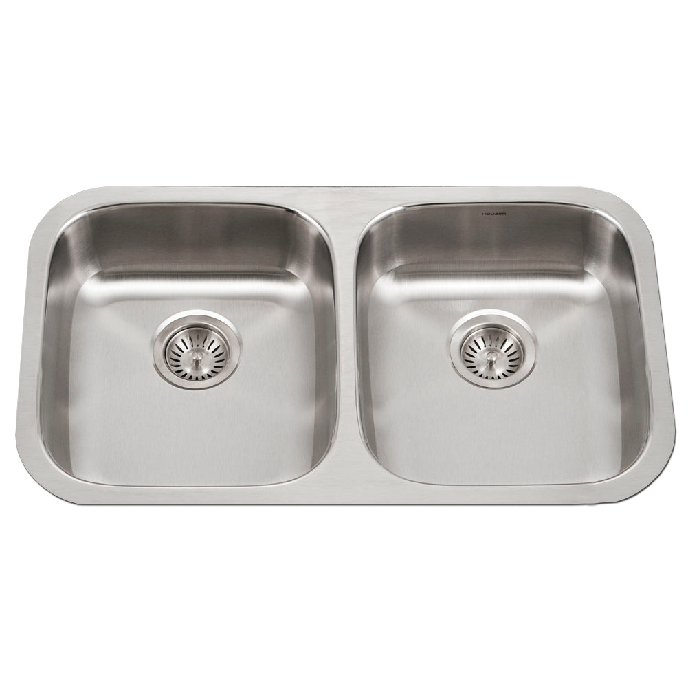 Houzer ADA Compliant 32 inch Stainless Steel Undermount 5-1/2 inch Deep Double Bowl Kitchen Sink - AU3218-55-1