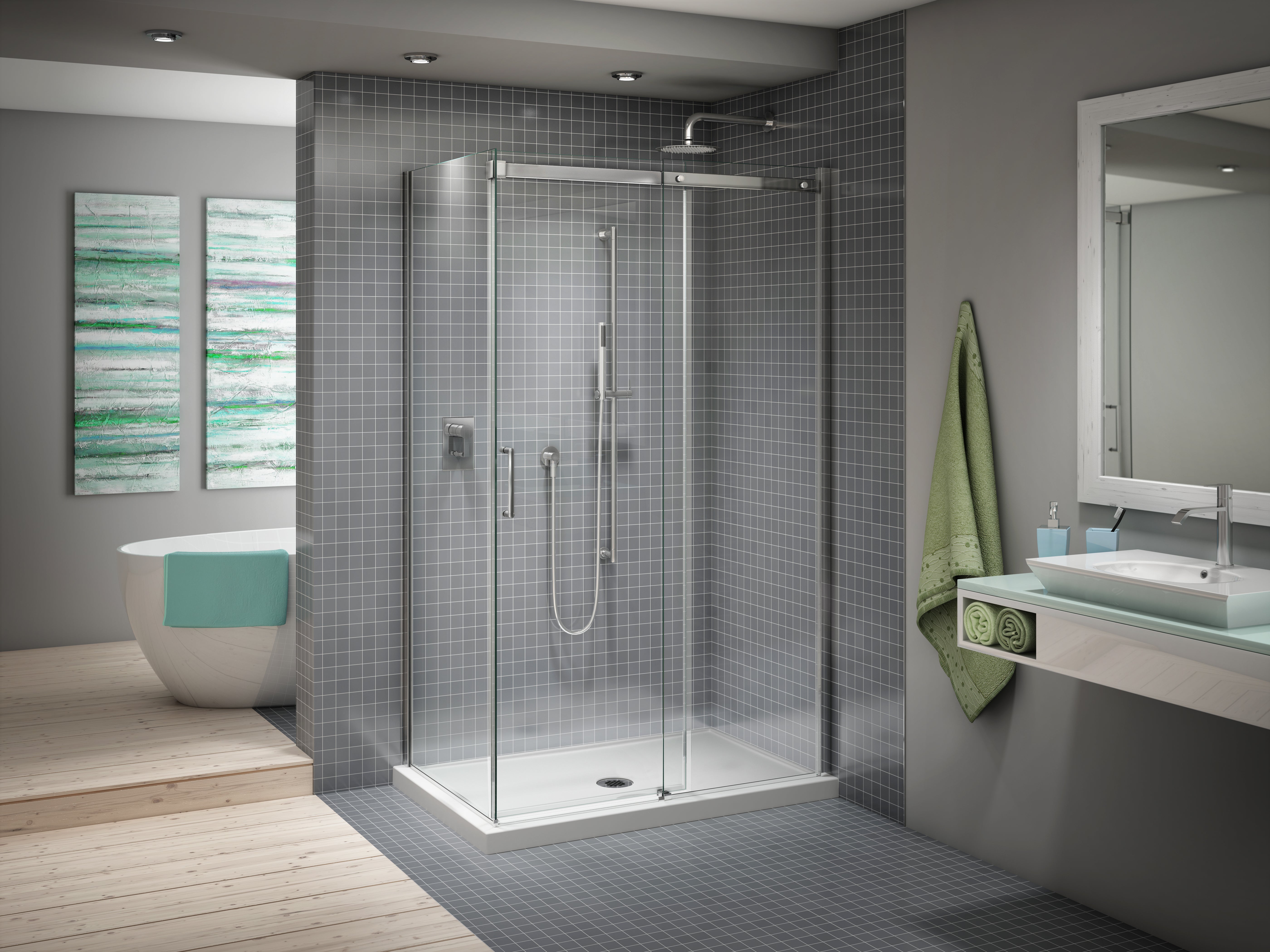 Fleurco Apollo NAPS 2-Sided CRP Sliding Shower Door with Return Panel, SekurPlus + EZ Clean, 75"H