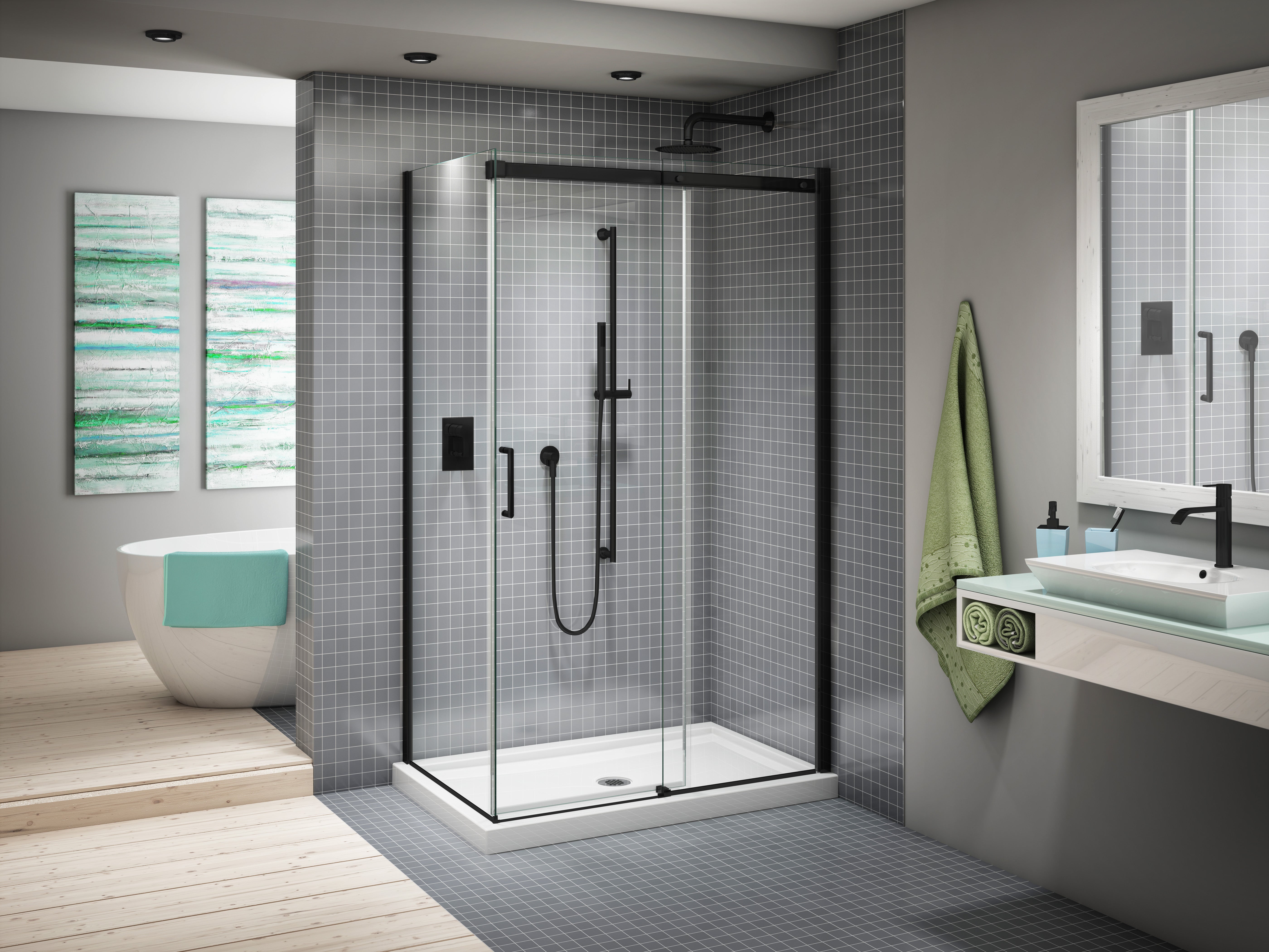 Fleurco Apollo NAPS 2-Sided CRP Sliding Shower Door with Return Panel, SekurPlus + EZ Clean, 75"H