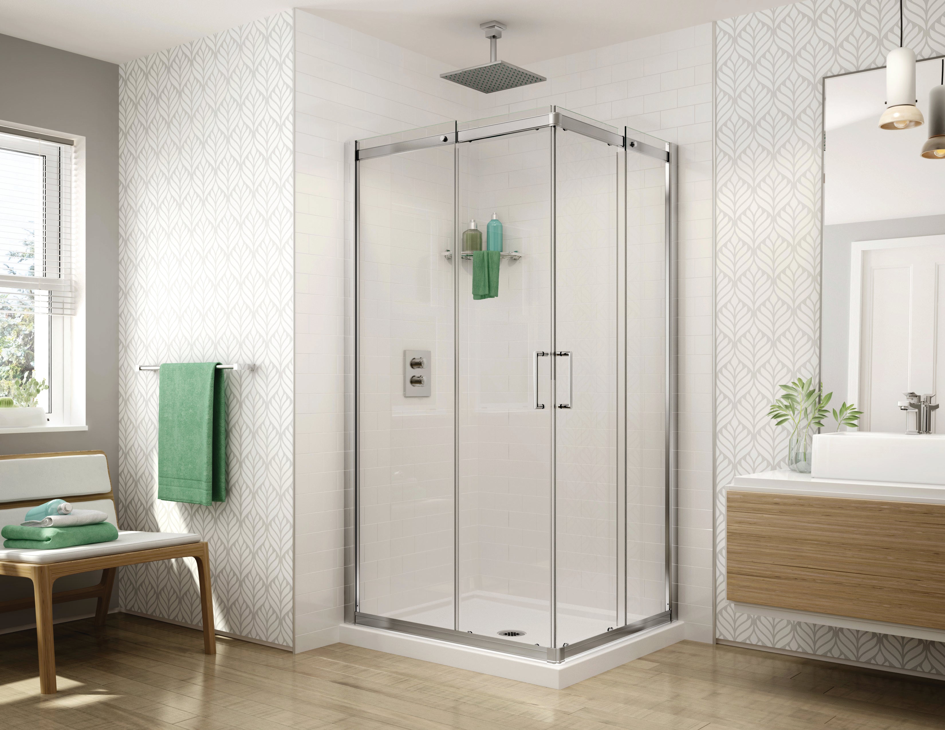 Fleurco Apollo Semi-Frameless Corner Entry Sliding Shower Door, 75 Inch – STC Series
