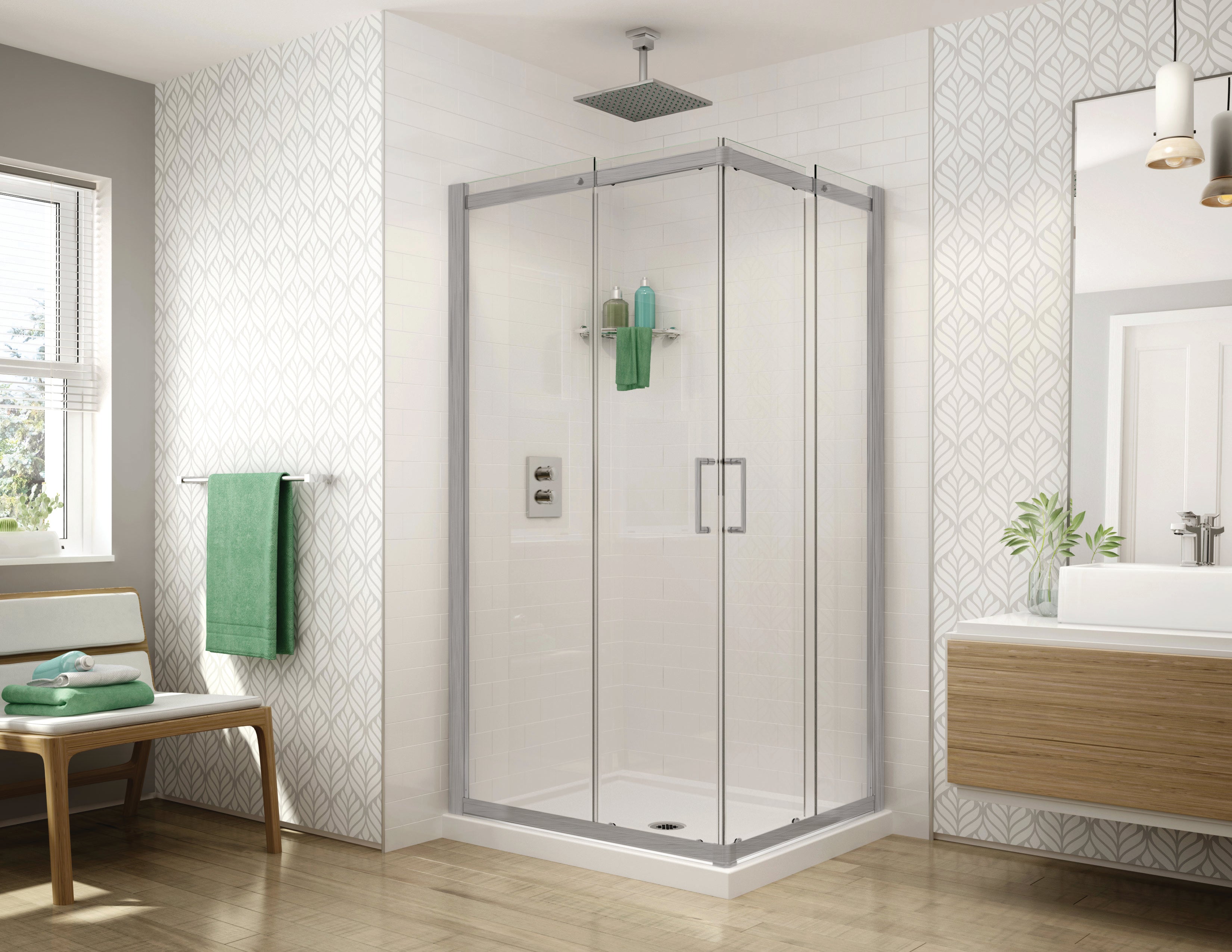 Fleurco Apollo Semi-Frameless Corner Entry Sliding Shower Door, 75 Inch – STC Series