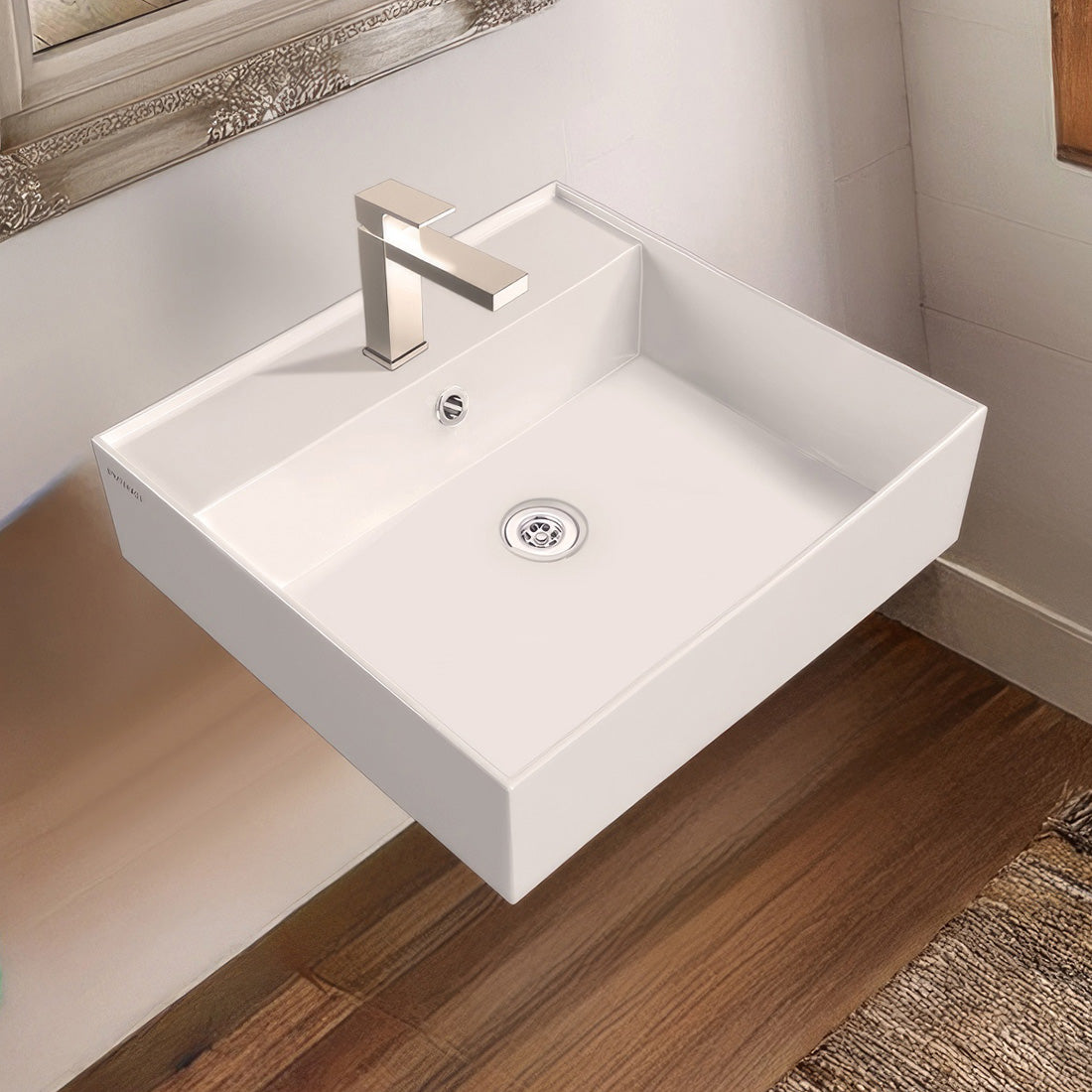 20" Rectangular Wall Mount Basin with Faucet Drilling and Overflow