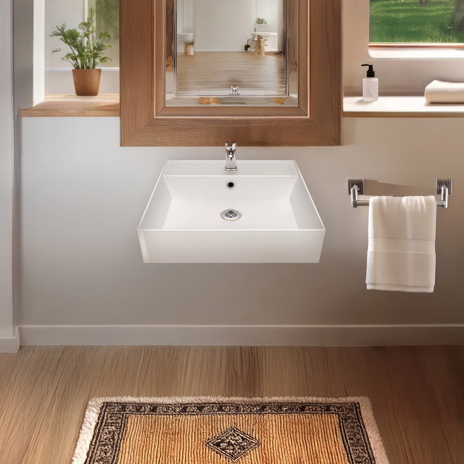 20" Rectangular Wall Mount Basin with Faucet Drilling and Overflow