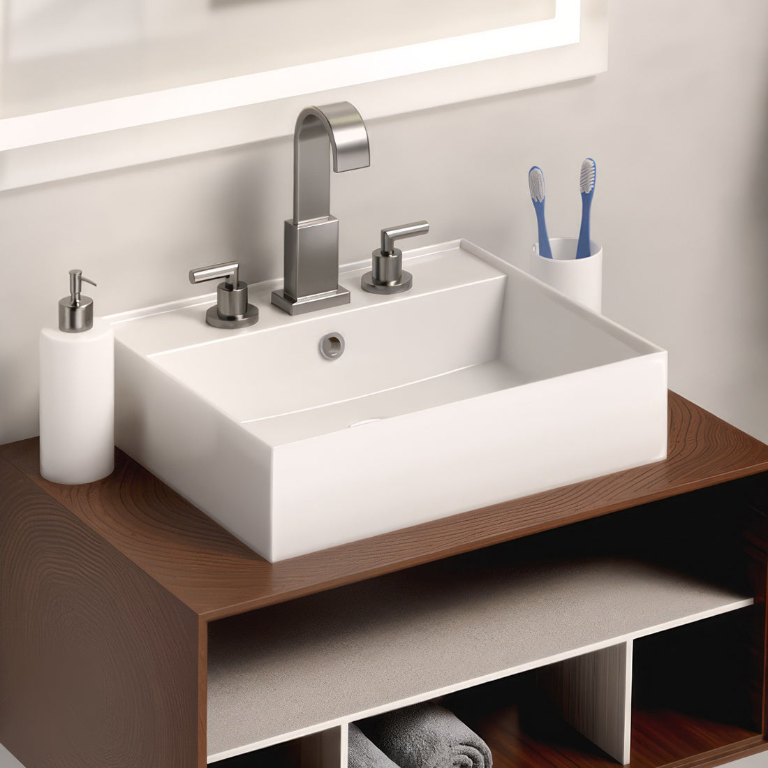 20" Rectangular Wall Mount Basin with Faucet Drilling and Overflow