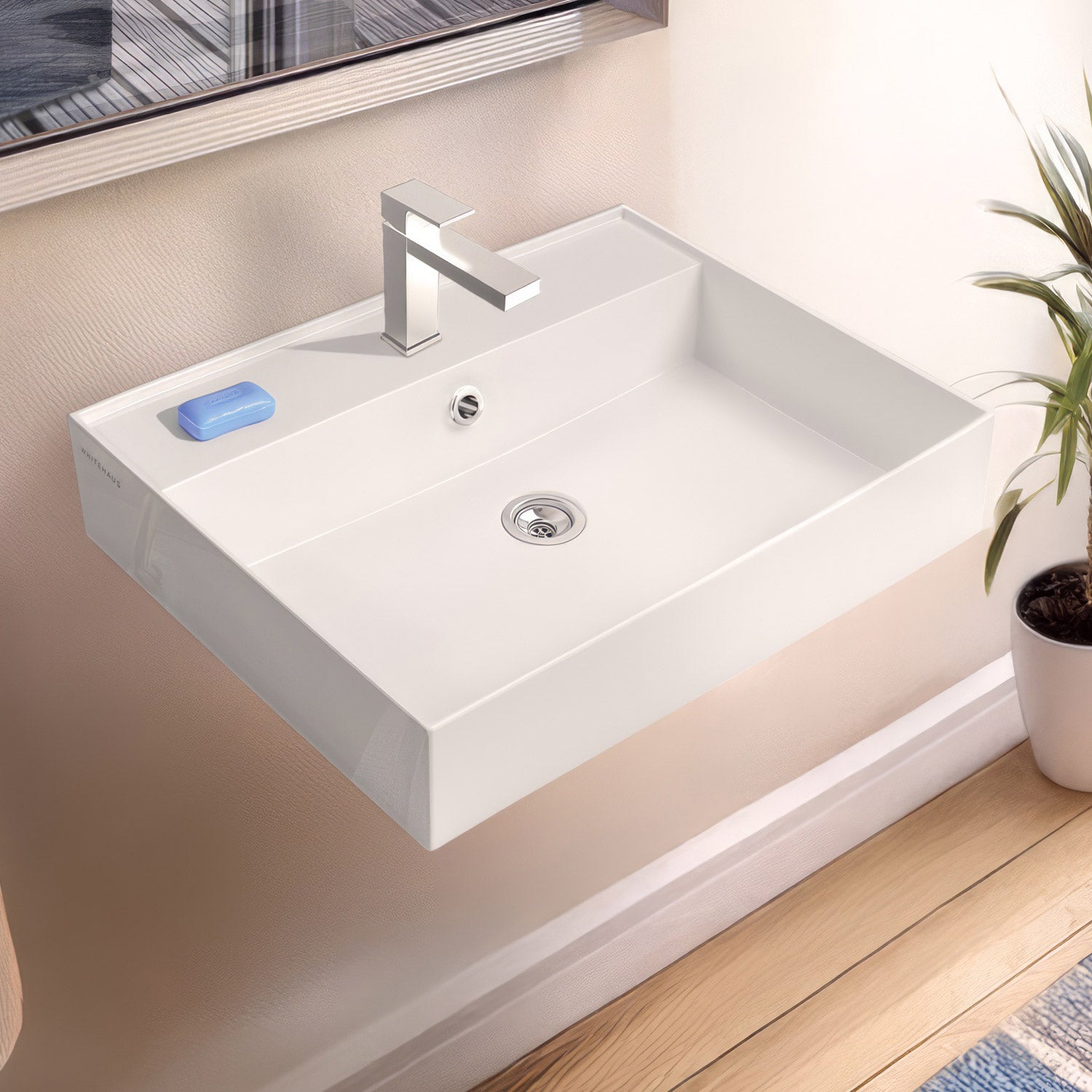 24" Rectangular Wall Mount Basin with Faucet Drilling and Overflow