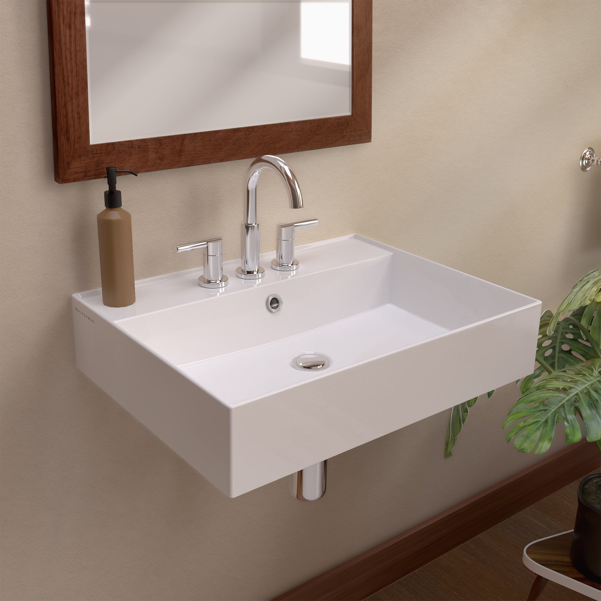 24" Rectangular Wall Mount Basin with Faucet Drilling and Overflow