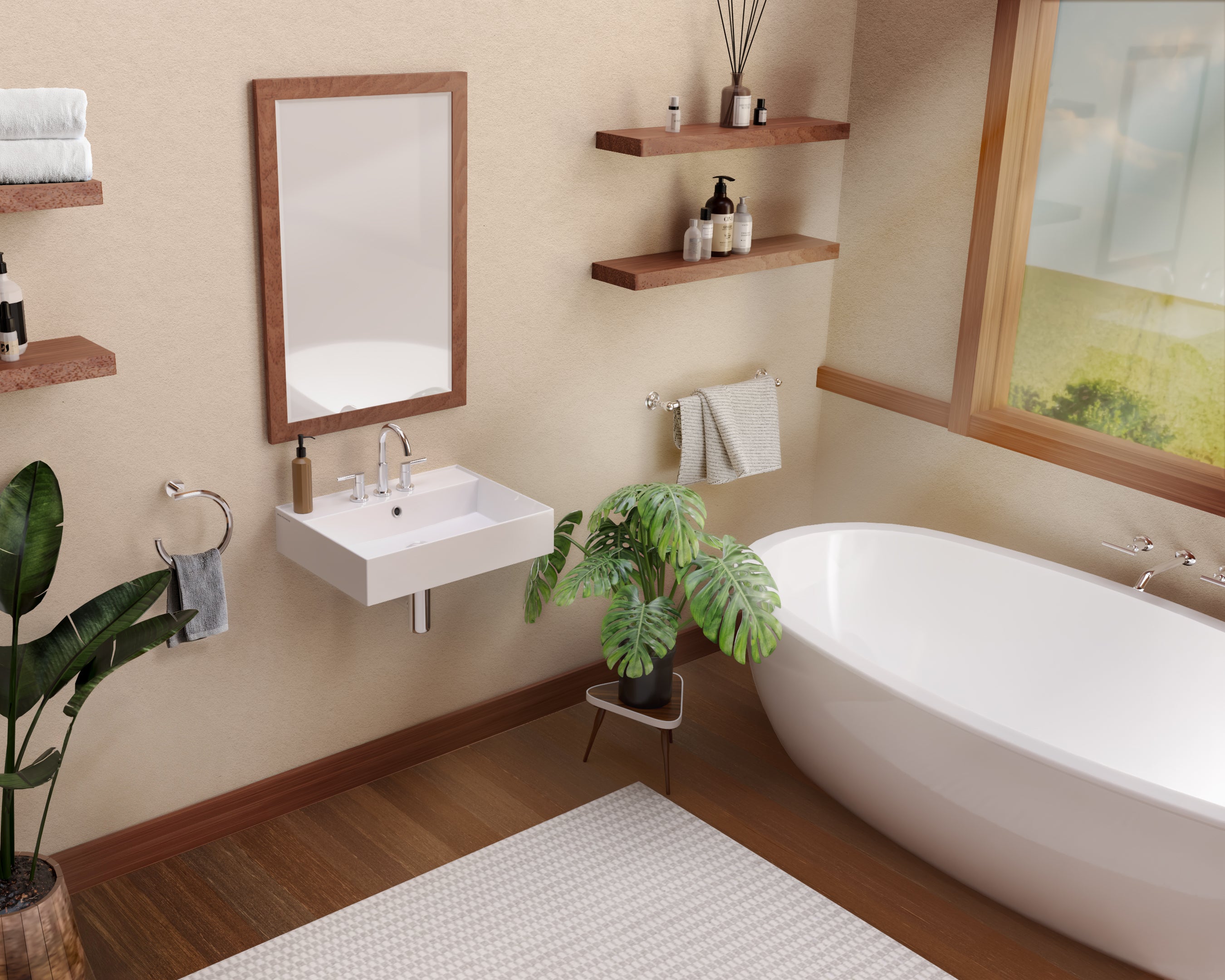 24" Rectangular Wall Mount Basin with Faucet Drilling and Overflow