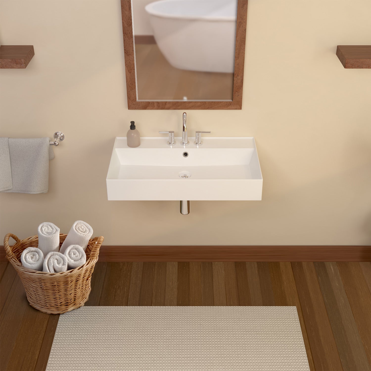 32" Rectangular Wall Mount Basin with Faucet Drilling and Overflow