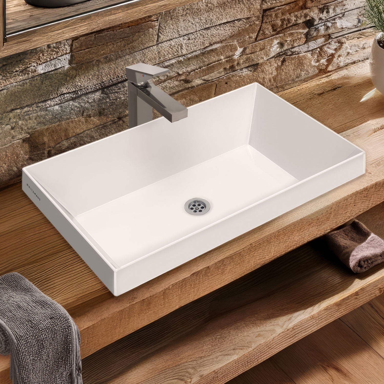 24" Rectangular Semi-Recessed Basin with Center Drain Location