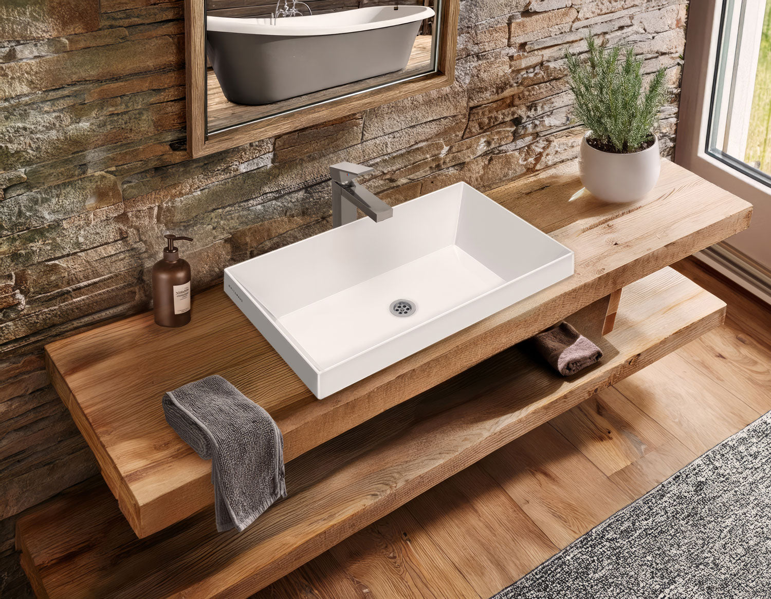 24" Rectangular Semi-Recessed Basin with Center Drain Location