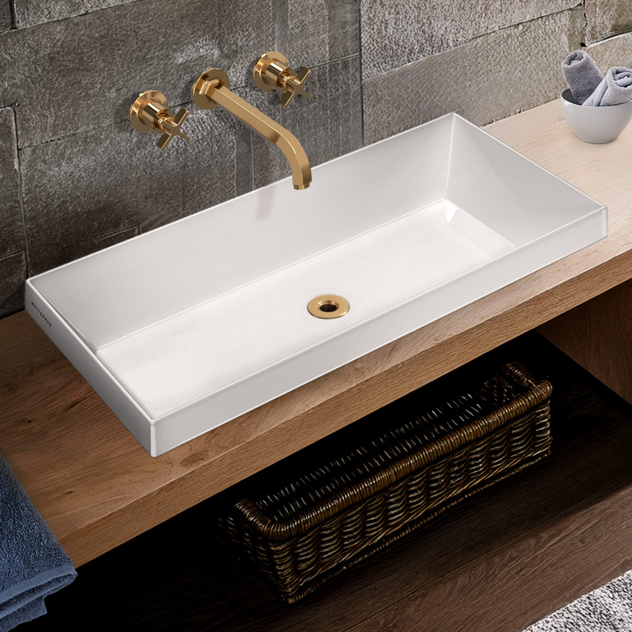 32" Rectangular Semi-Recessed Basin with Center Drain Location