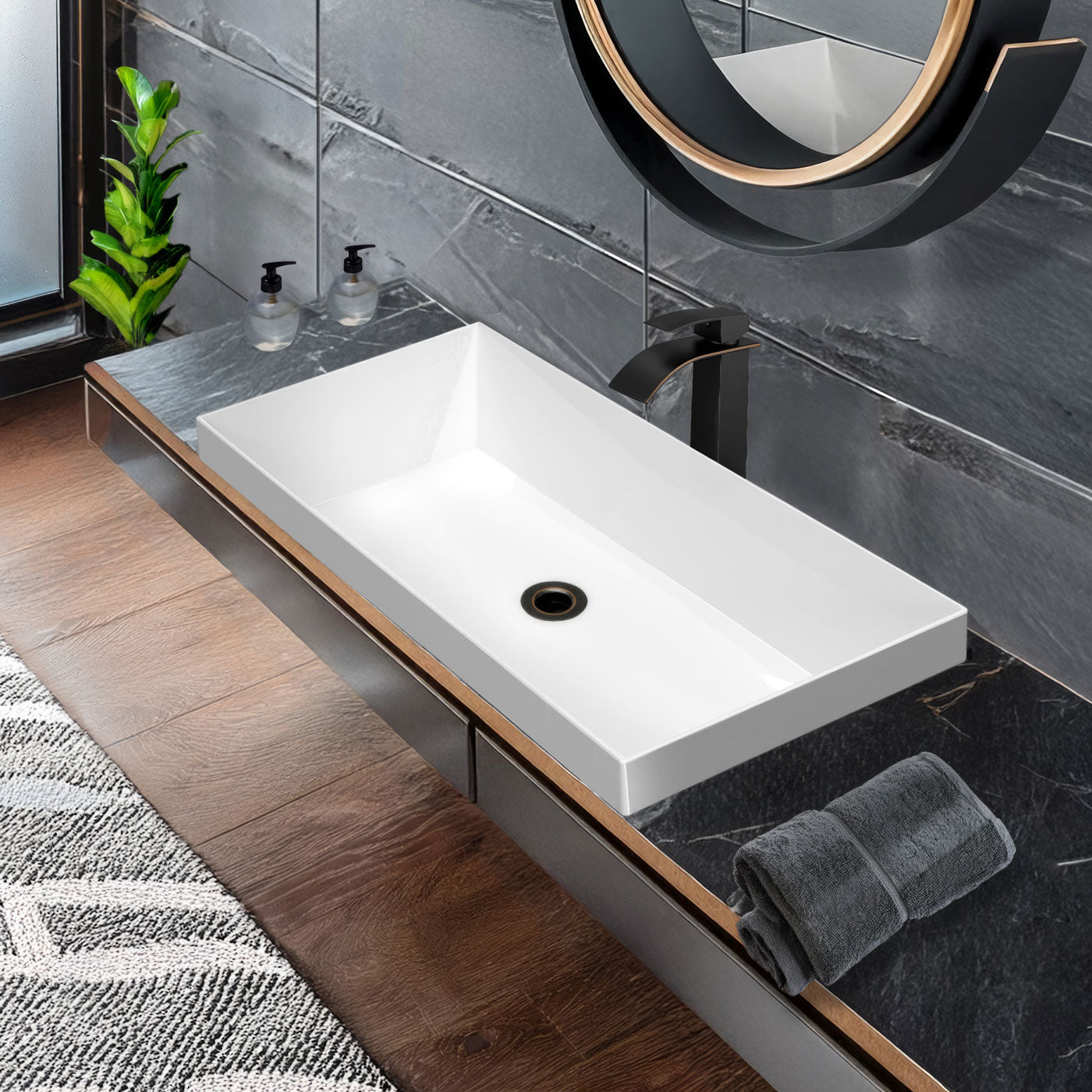 32" Rectangular Semi-Recessed Basin with Center Drain Location