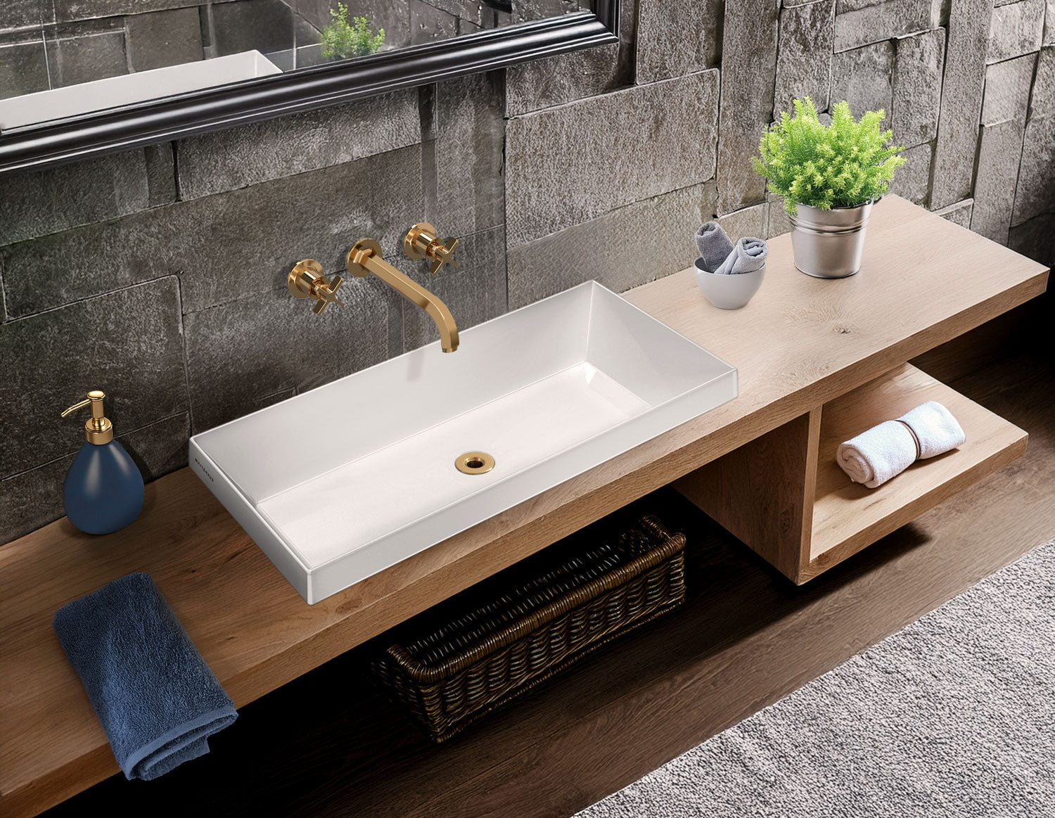 32" Rectangular Semi-Recessed Basin with Center Drain Location
