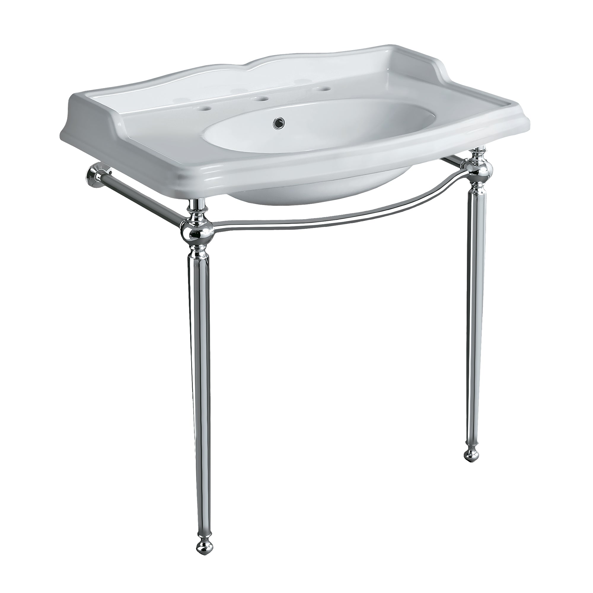 Britannia Large Rectangular Sink Console with Front Towel Bar and Faucet Hole Drill
