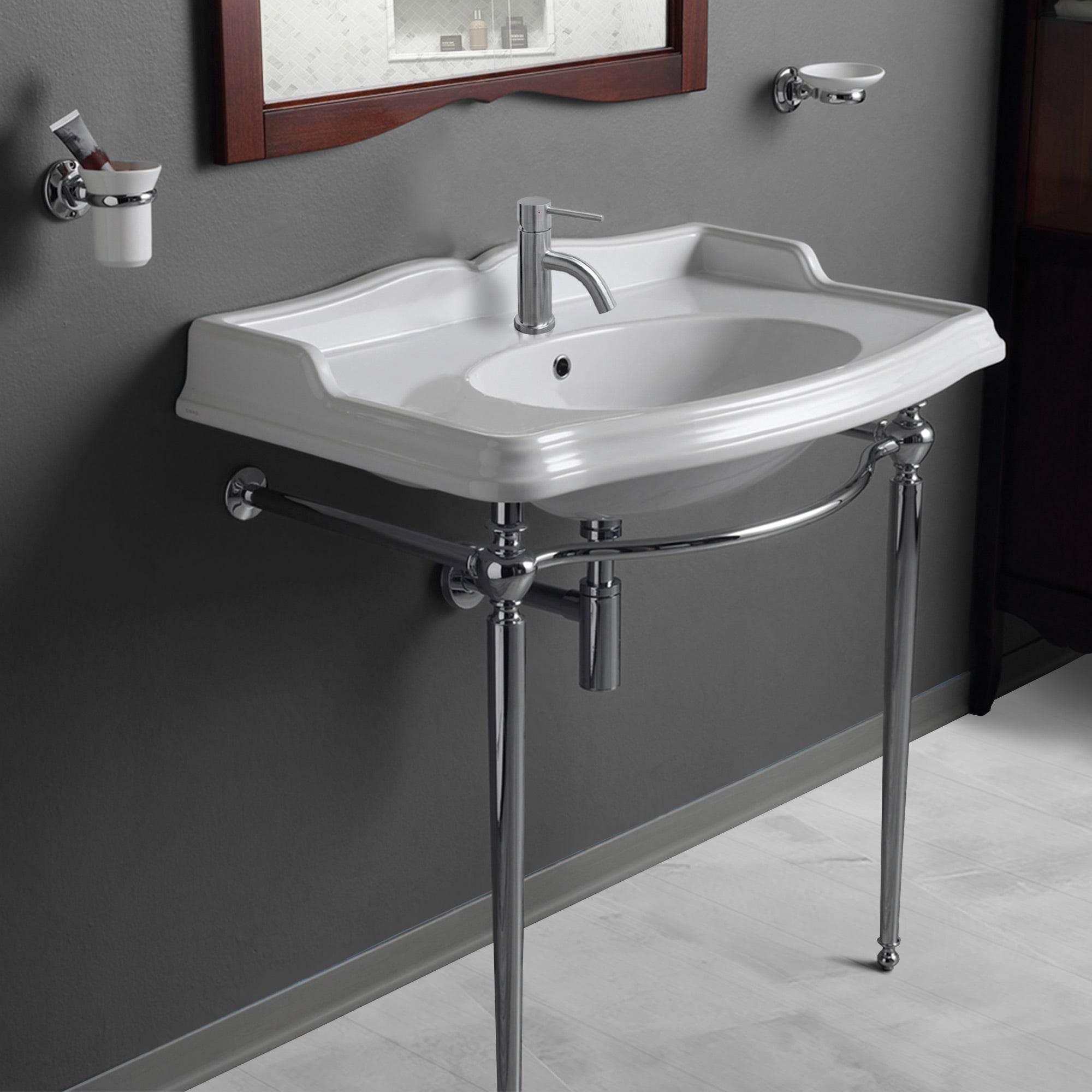 Britannia Large Rectangular Sink Console with Front Towel Bar and Faucet Hole Drill