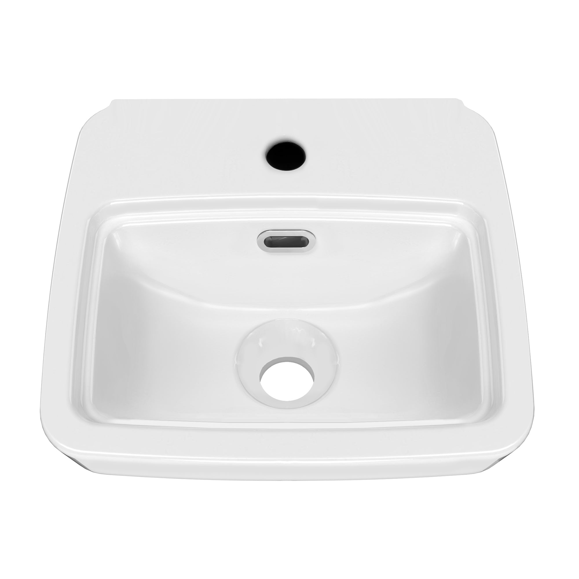 13" Rectangular Wall Mount Basin with Overflow Control Ledge, Single Faucet Drilling and Overflow
