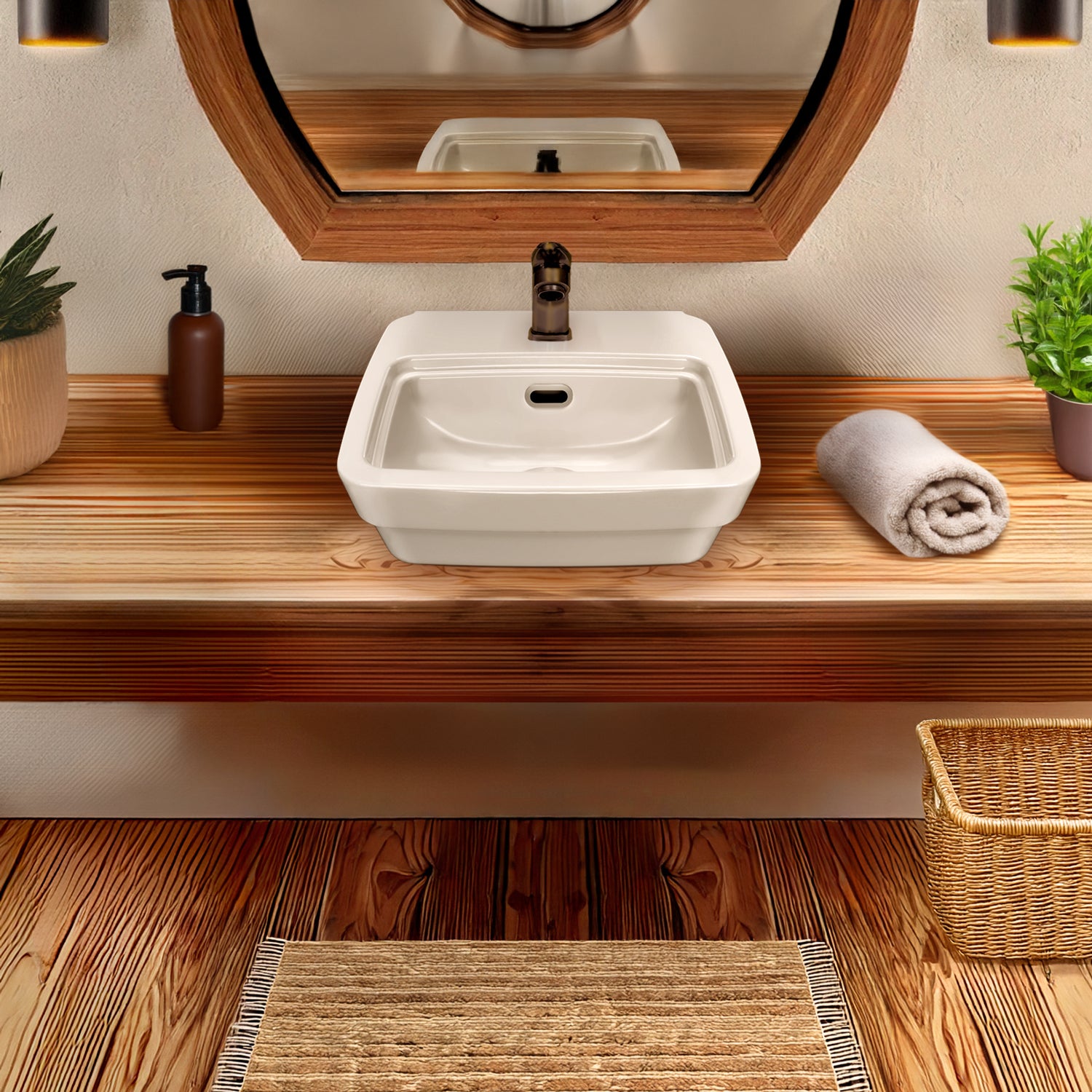 13" Rectangular Wall Mount Basin with Overflow Control Ledge, Single Faucet Drilling and Overflow