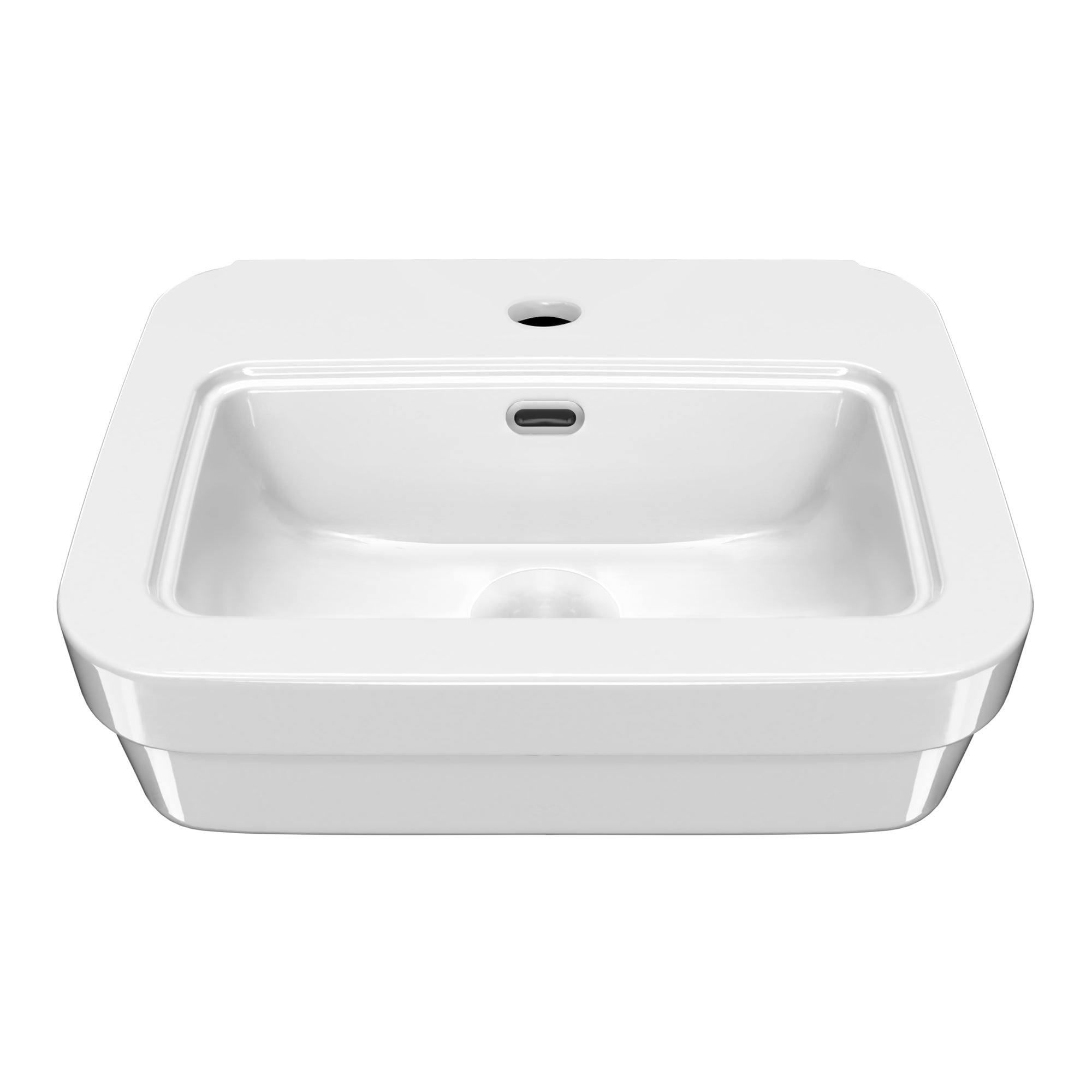 21" Rectangular Wall Mount Basin with Overflow Control Ledge, Single Faucet Drilling and Overflow