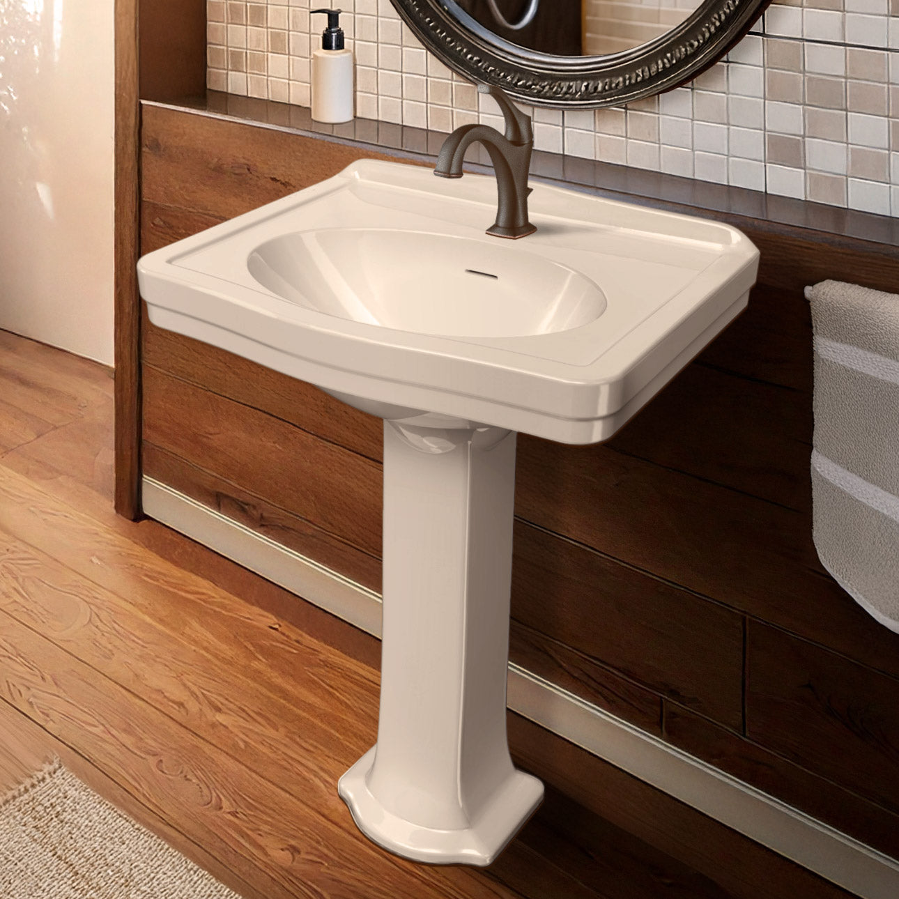 23" Traditional Pedestal Sink with an Integrated Oval Bowl, Faucet Drilling, Low-Rise Backsplash and Overflow