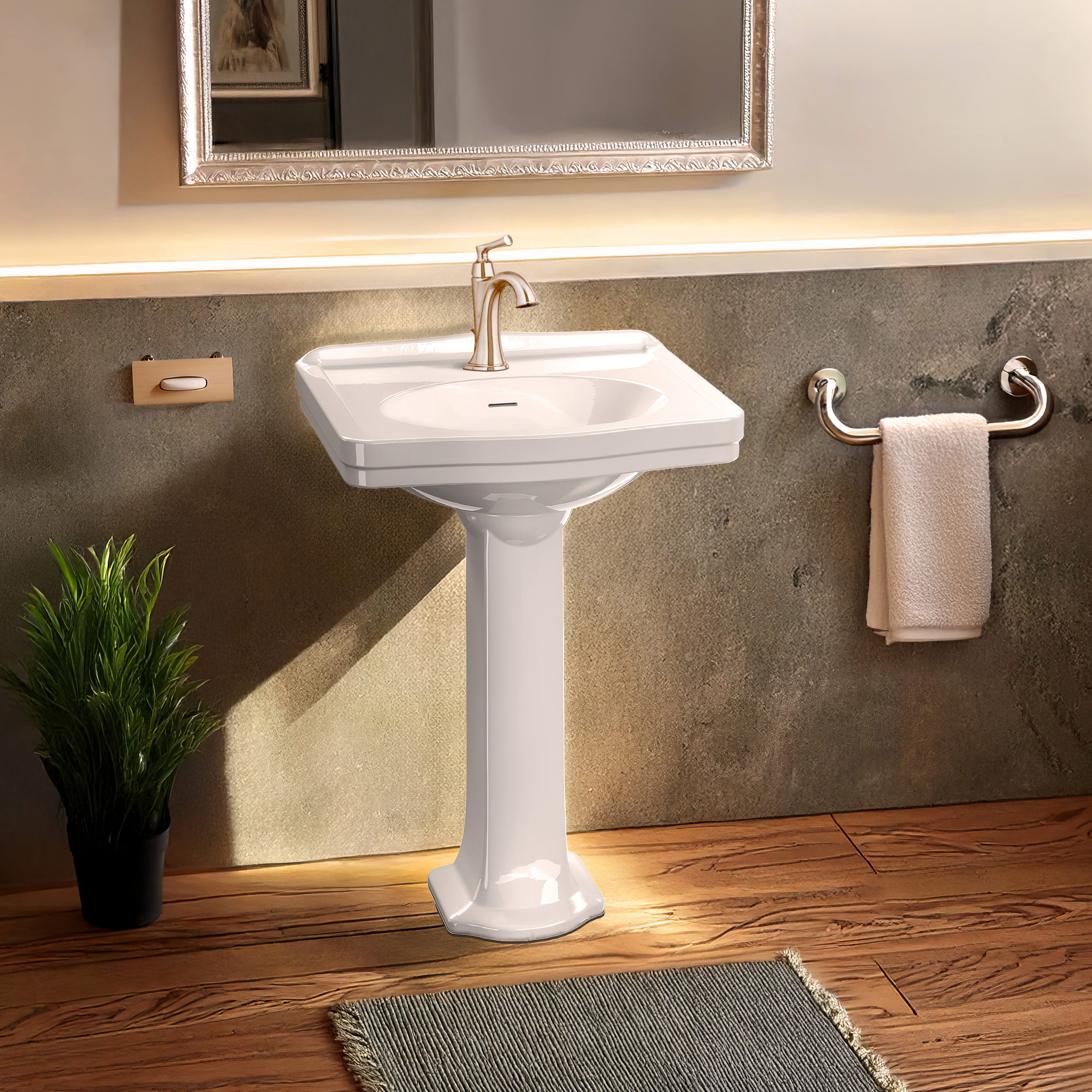 23" Traditional Pedestal Sink with an Integrated Oval Bowl, Faucet Drilling, Low-Rise Backsplash and Overflow