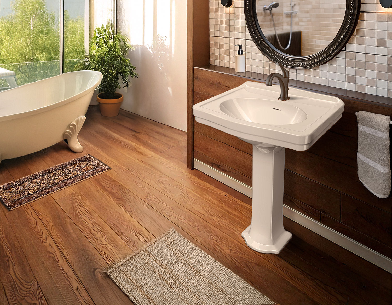 23" Traditional Pedestal Sink with an Integrated Oval Bowl, Faucet Drilling, Low-Rise Backsplash and Overflow