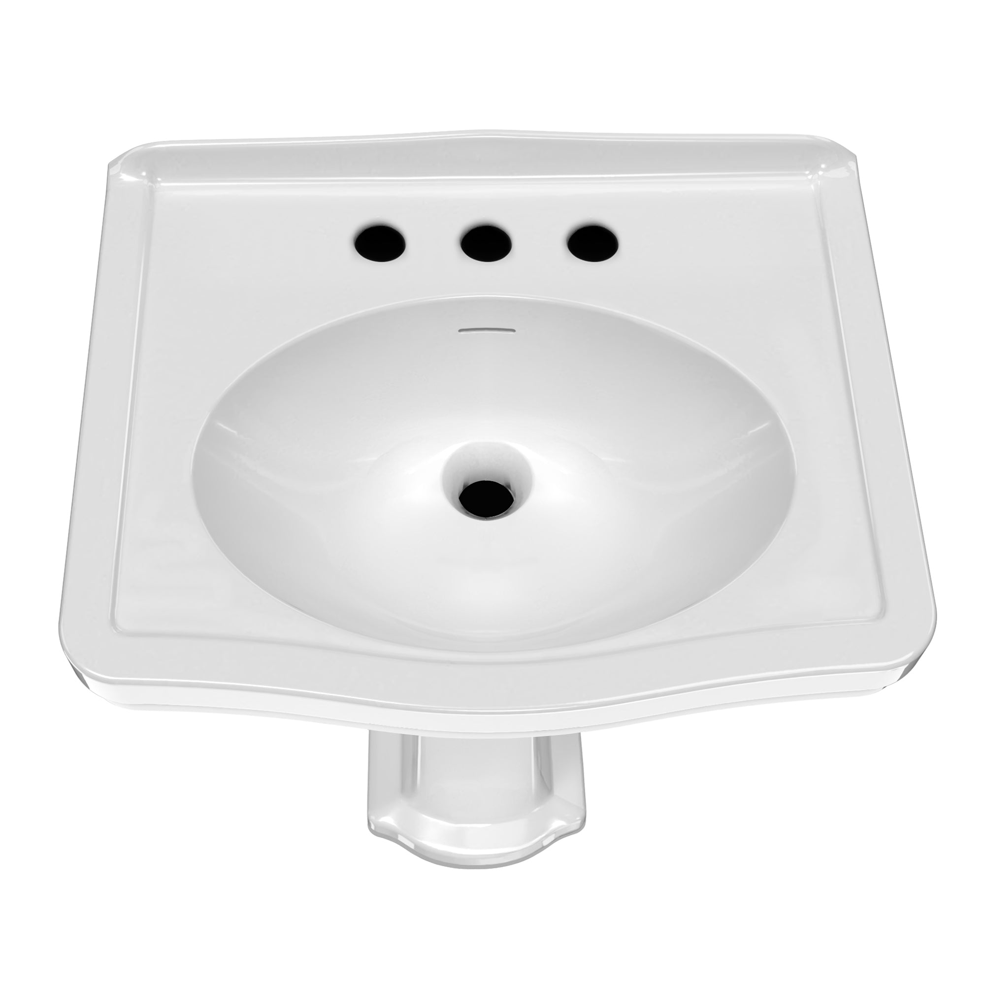 23" Traditional Pedestal Sink with an Integrated Oval Bowl, Faucet Drilling, Low-Rise Backsplash and Overflow
