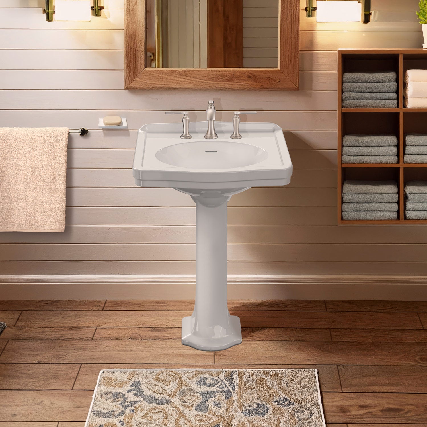 23" Traditional Pedestal Sink with an Integrated Oval Bowl, Faucet Drilling, Low-Rise Backsplash and Overflow
