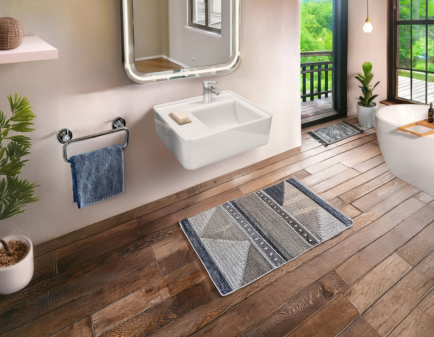 22" Rectangular Wall Mount Basin with Faucet Drilling and Rear Center Drain Location