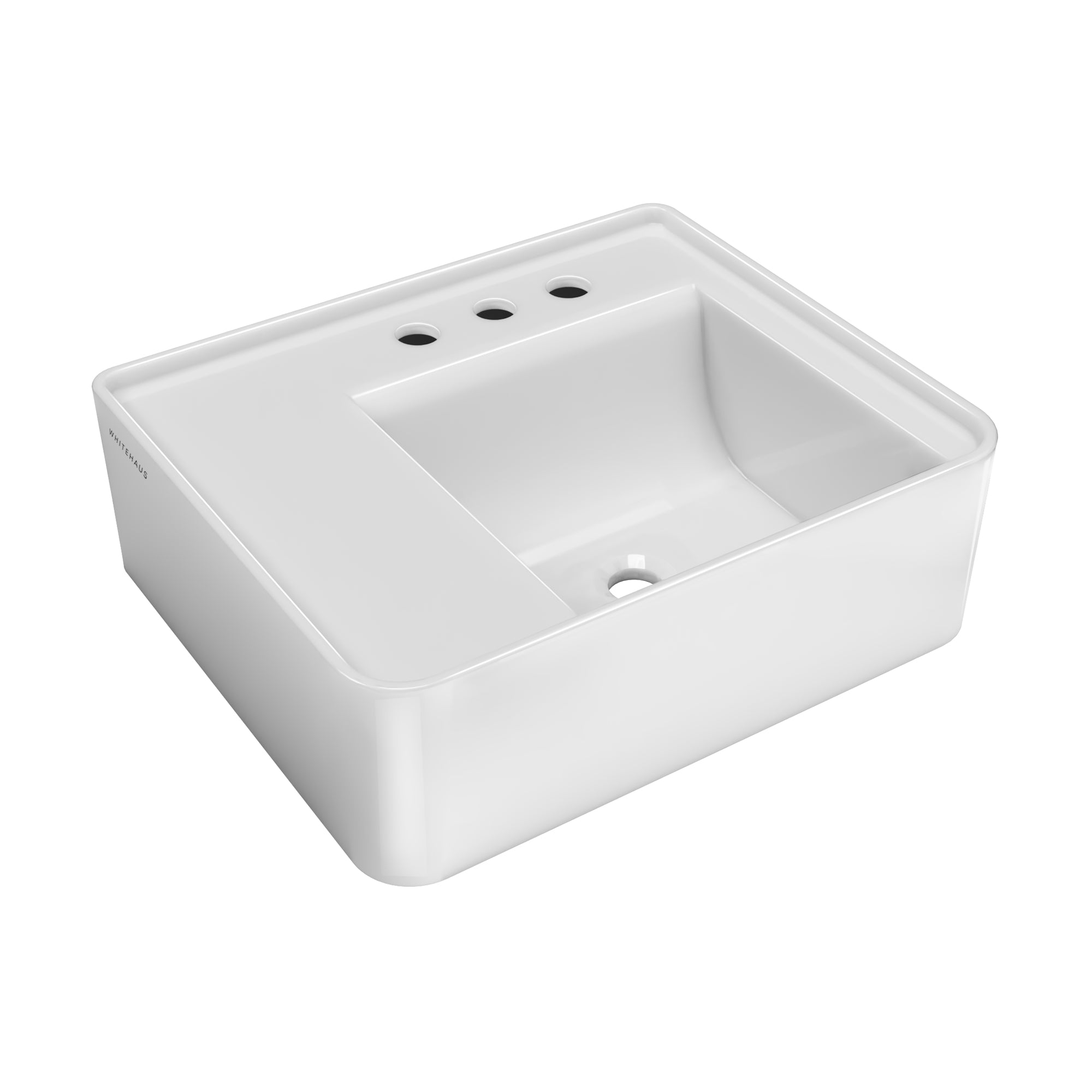 22" Rectangular Wall Mount Basin with Faucet Drilling and Rear Center Drain Location