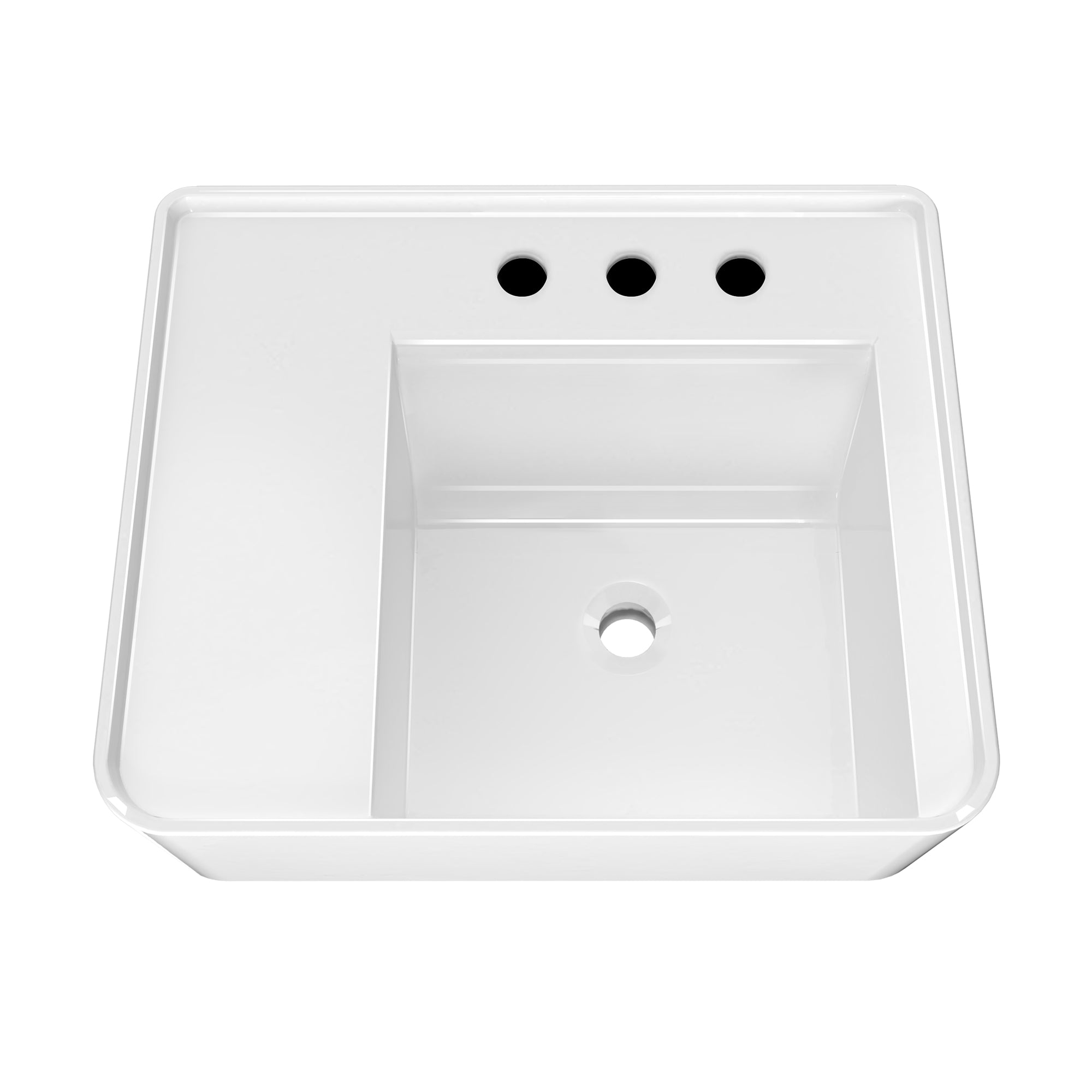 22" Rectangular Wall Mount Basin with Faucet Drilling and Rear Center Drain Location